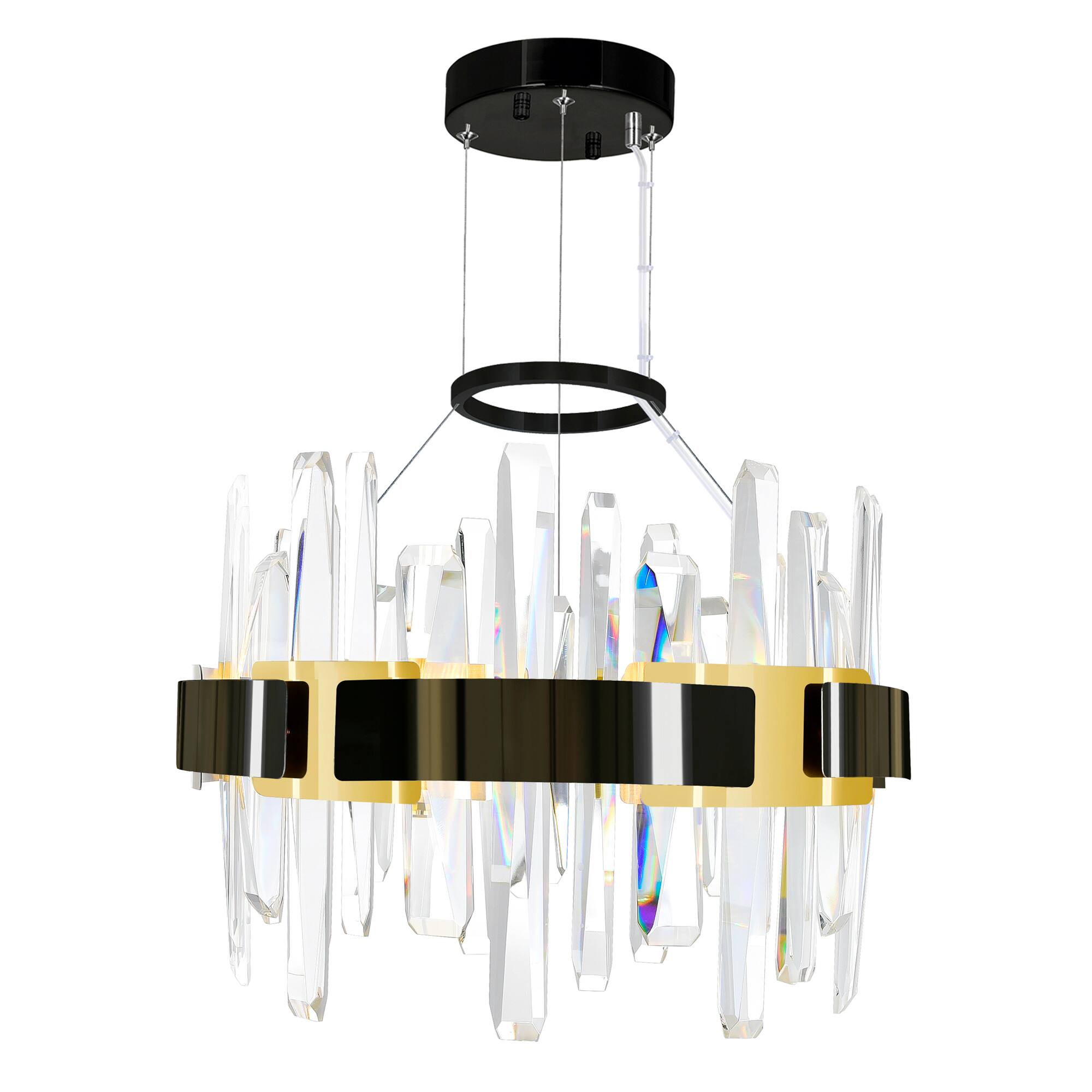 Angle. CWI Lighting - Aya LED Integrated Pearl Black Chandelier - Pearl Black & Titanium Gold.