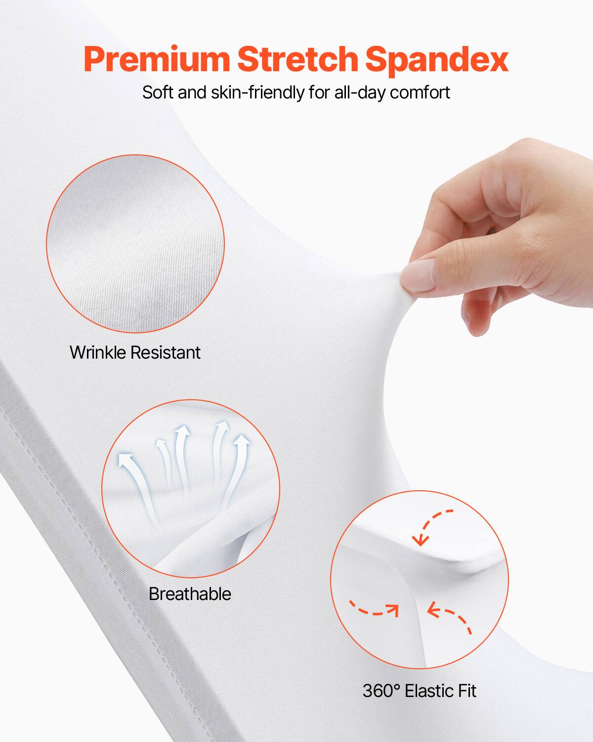 Premium Stretch Spandex, Soft and skin-friendly for all-day comfort, Wrinkle Resistant, Breathable, 360° Elastic Fit