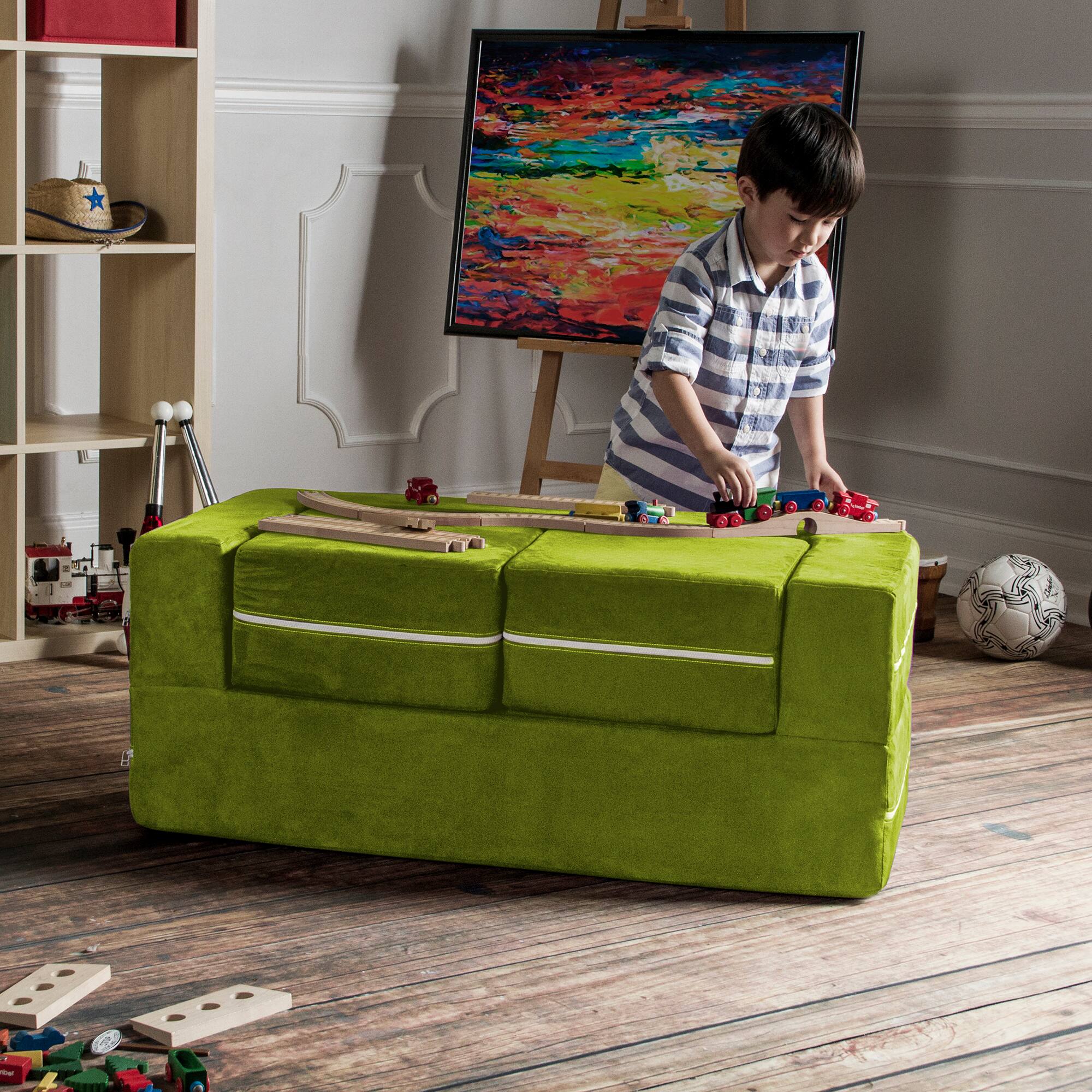 Alt View 4. Jaxx - Jaxx Zipline Kids Modular Loveseat & Ottomans/Fold Out Lounger, Lime - Lime.