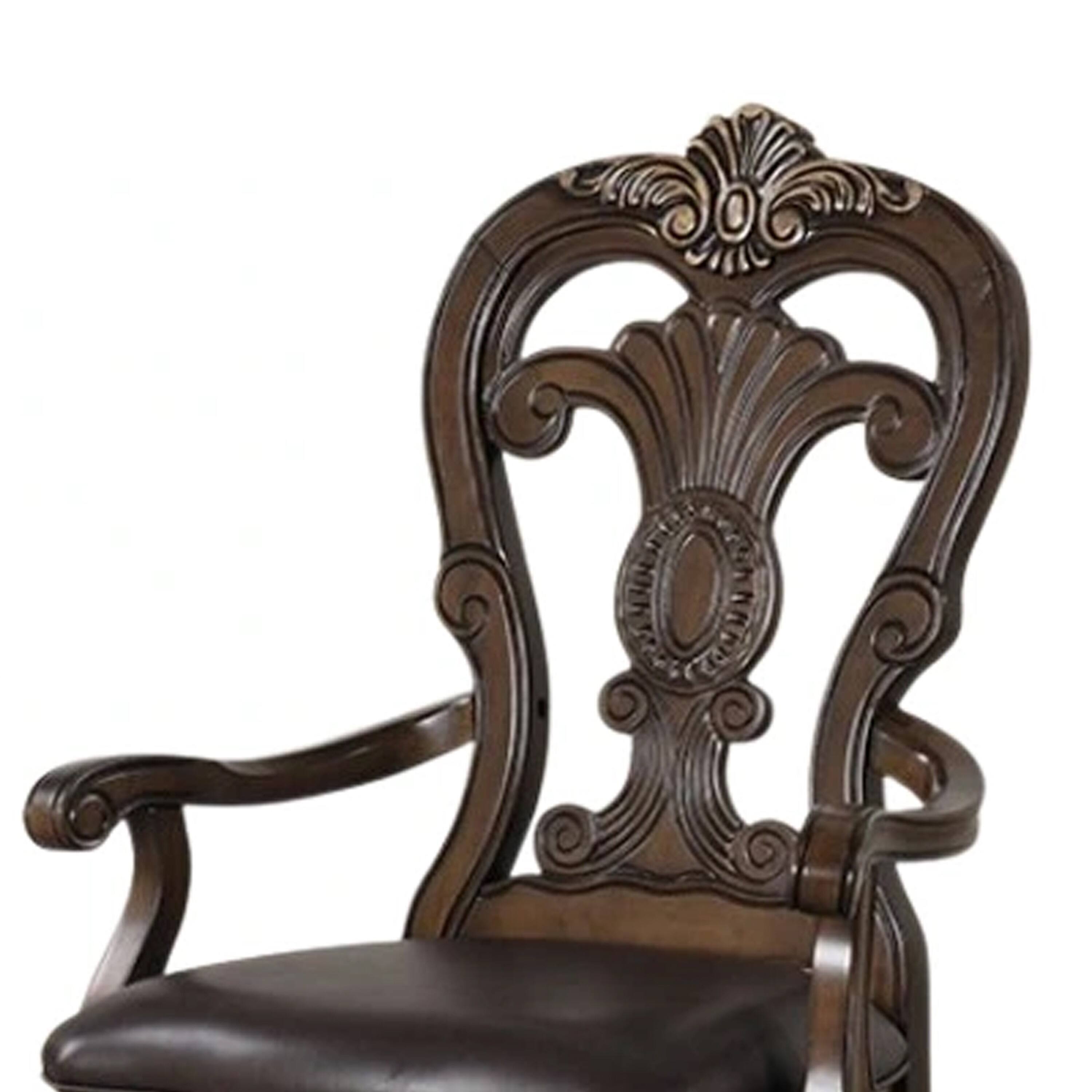 Alt View 2. Manhattan Lane - Leova Armchair Set of 2, Ornate Corbels - Dark Brown.