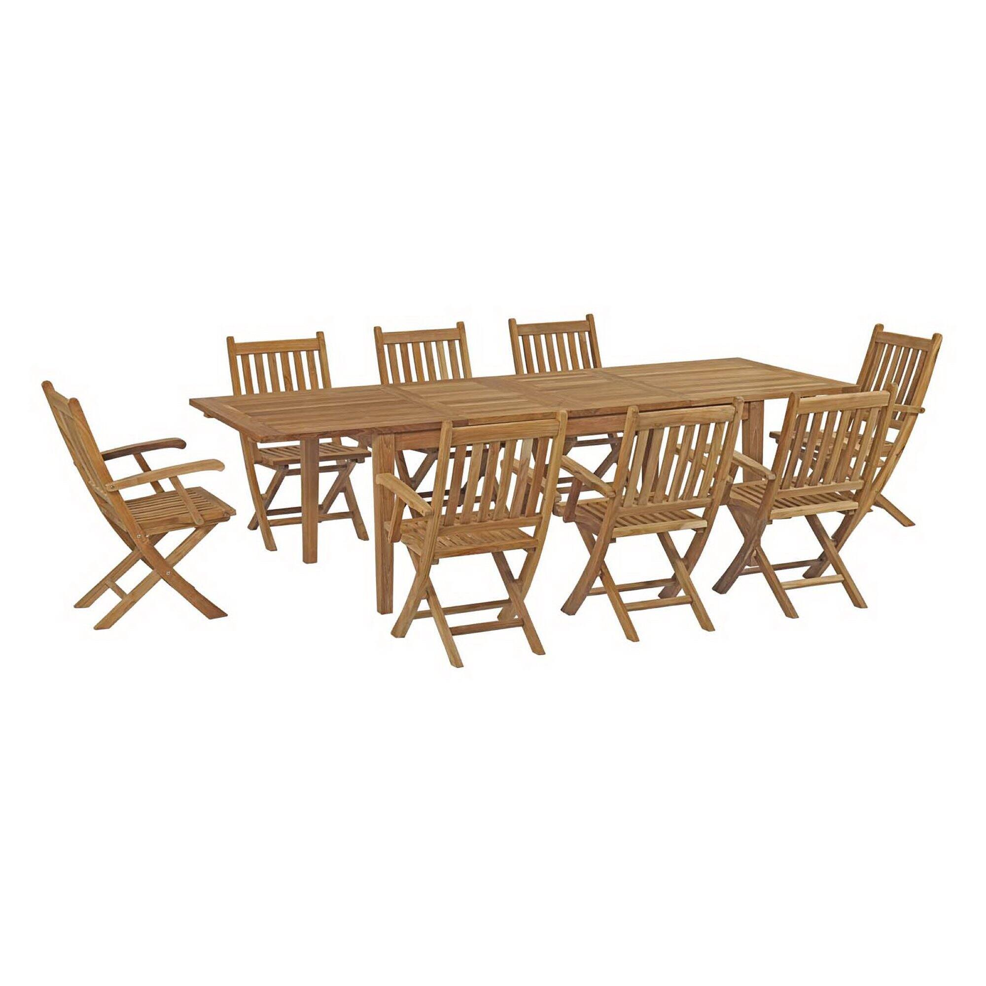 Front. Modway - Marina 9-Piece Outdoor Teak Patio Dining Set with Cushioned Seats - Natural.
