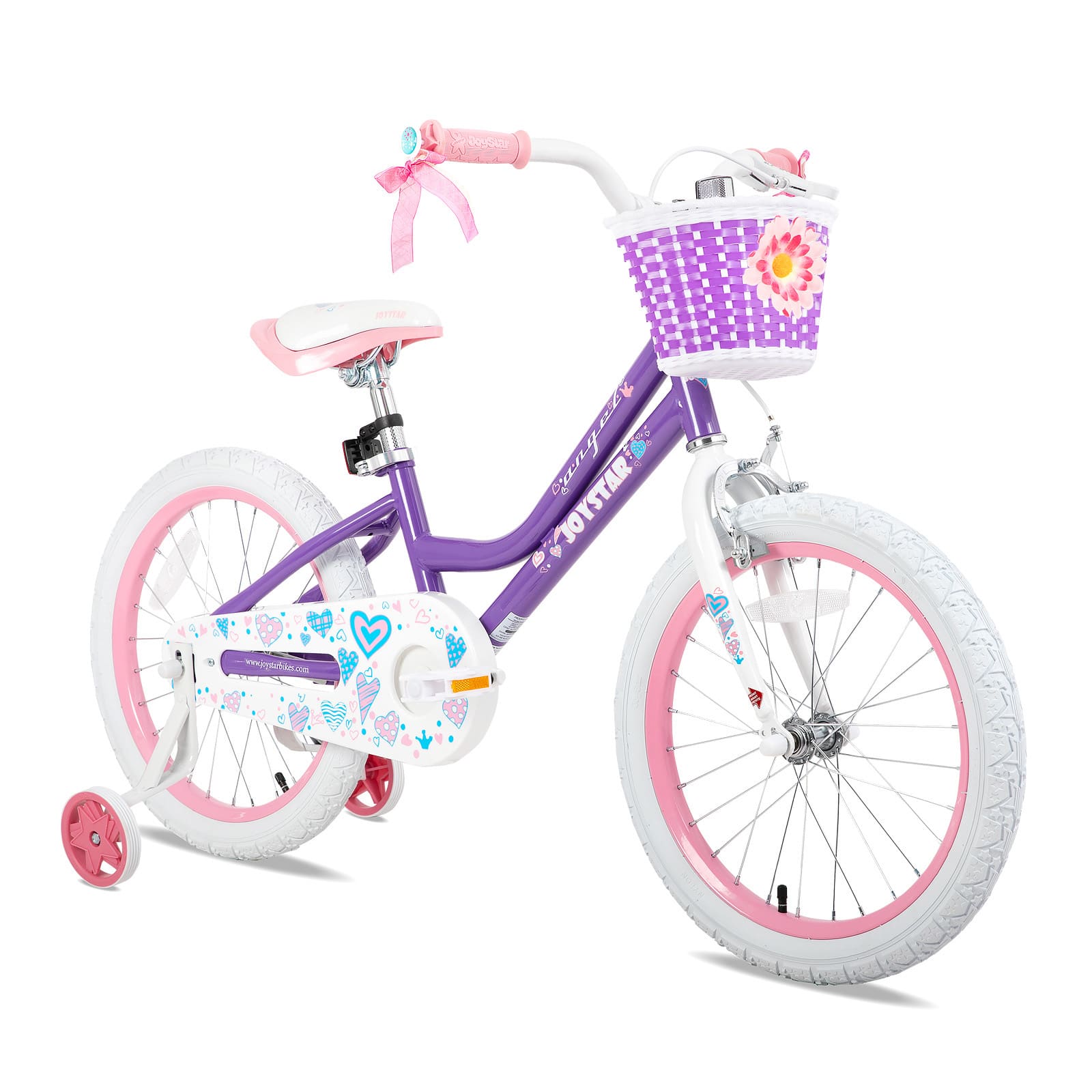 JOYSTAR - Angel Kids Bike for Toddlers Ages 5-9, Children's Bicycle with Training Wheels Basket for Girls Boys, 18" - Purple