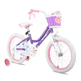 JOYSTAR - Angel Kids Bike for Toddlers Ages 5-9, Children's Bicycle with Training Wheels Basket for Girls Boys, 18" - Purple