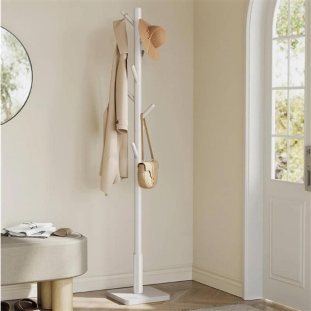 Angle. Hivvago - Modern Farmhouse Solid Wood Coat Rack Entryway Hall Tree Hat Stand in Light Grey - Light Grey.