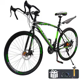 Topteng - 26 Inch Road Bike For Adult-27 Speed,Double Disc Brakes,High Carbon Steel Frame,Racing Bicycle For Men/Women - Black&Green