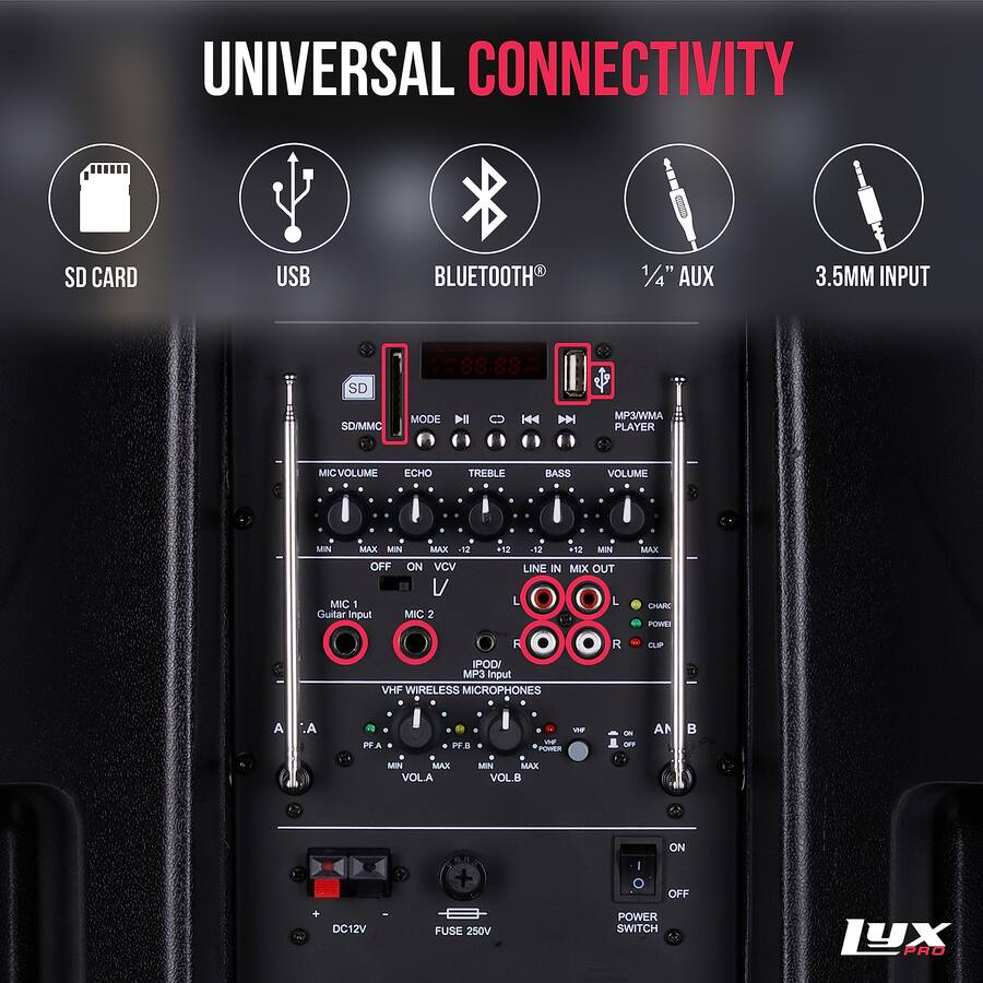 Lyxpro 15 Inch Rechargeable Battery PA Speaker, PA System W