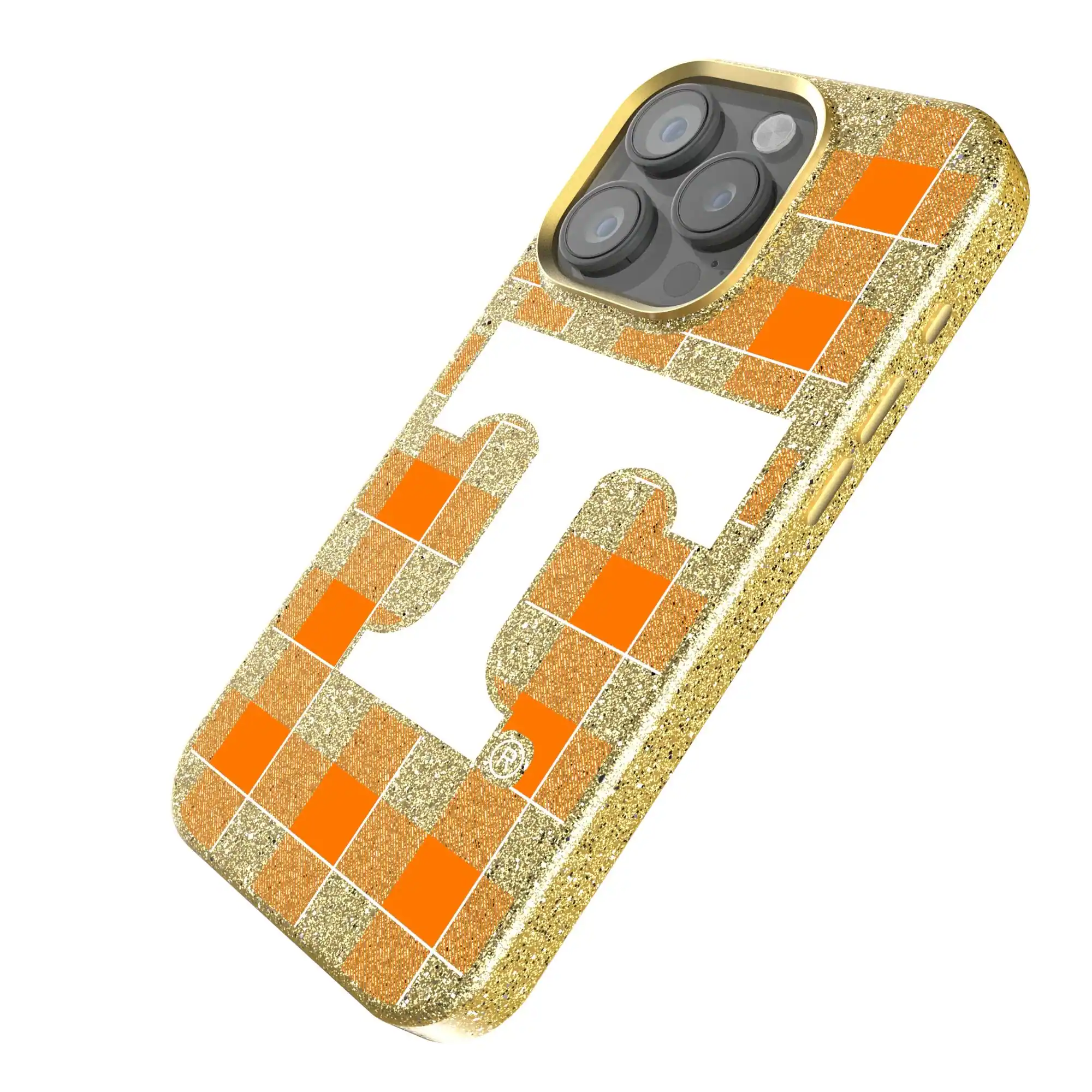 Alt View 1. Keyscaper - Tennessee Volunteers Plaid Bling iPhone Case - 16 Plus - Gold.
