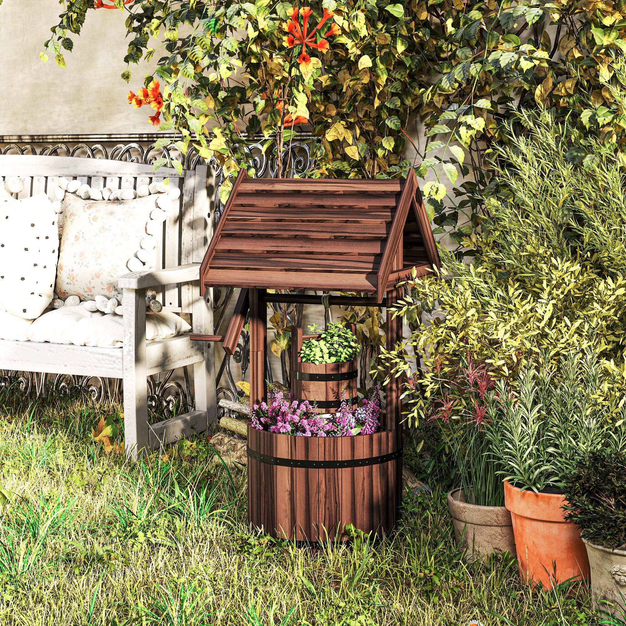 Alt View 1. Outsunny - Wishing Well for Outside with Hanging Bucket - Carbonized.