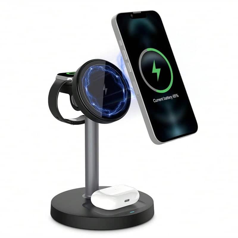 SKRAN - 3 In 1 Wireless Charging Station-Fast Charging Wireless Charger Stand With Phone and Watch for iPhone,IWatch and AirPods - Black