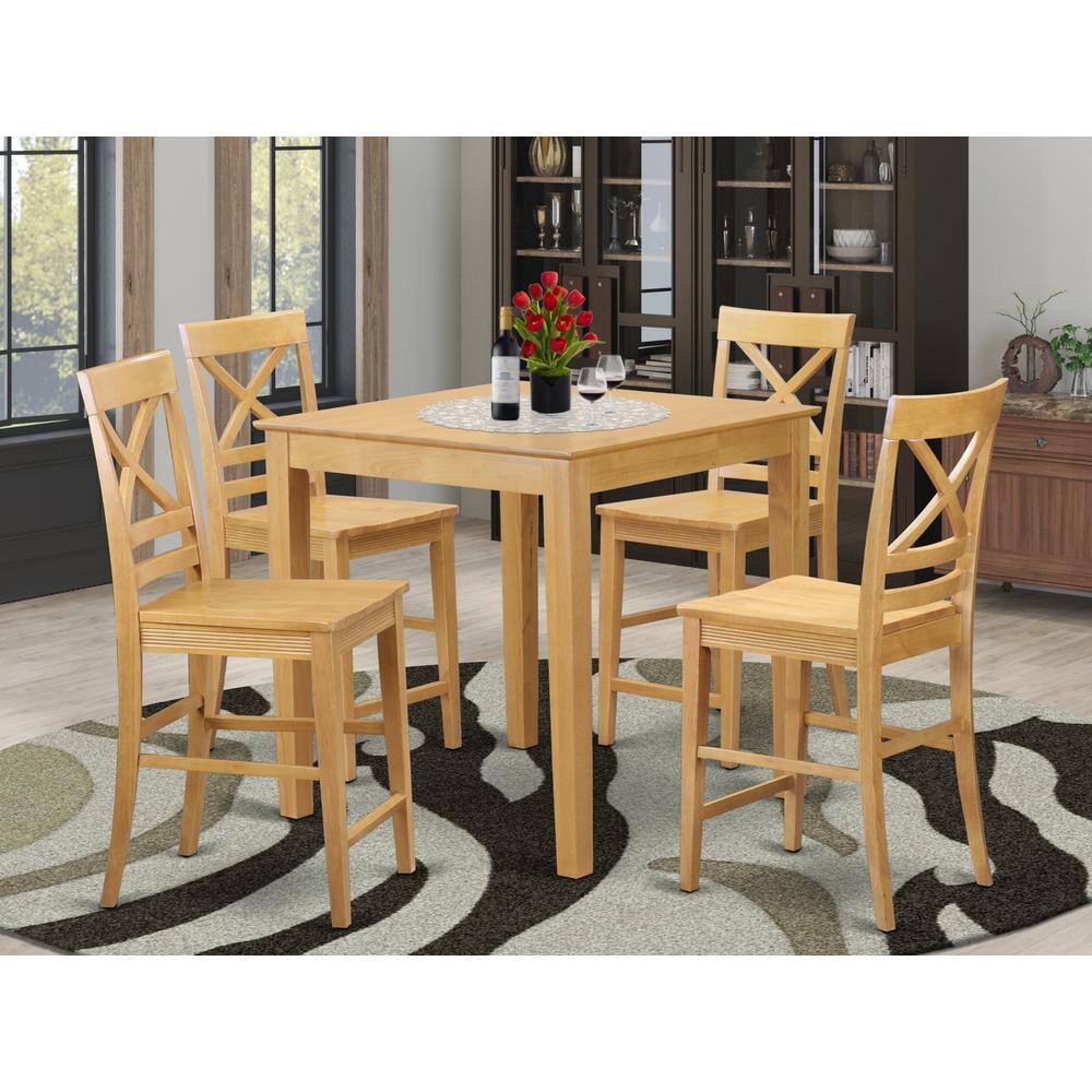 Back. East West Furniture - 5 PC counter height Dining set - counter height Table and 4 counter height stool. - Oak.
