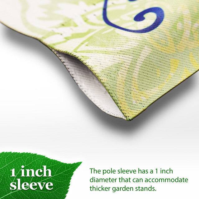 1 inch sleeve

The pole sleeve has a 1 inch diameter that can accommodate thicker garden stands.