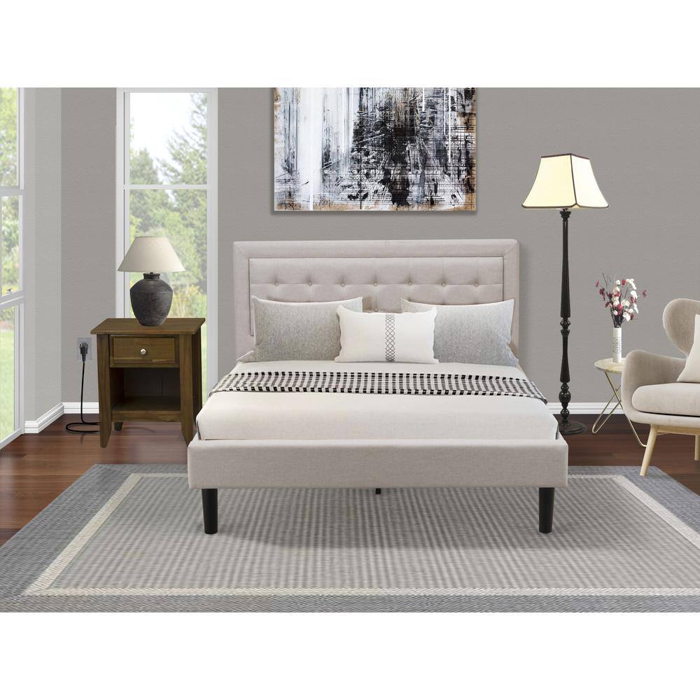 Alt View 4. East West Furniture - FN08Q-1GA08 2-Piece Fannin Bed Set with 1 Queen Size Bed and a Mid Century Nightstand - Mist Beige Linen Fabric - Mist Beige.