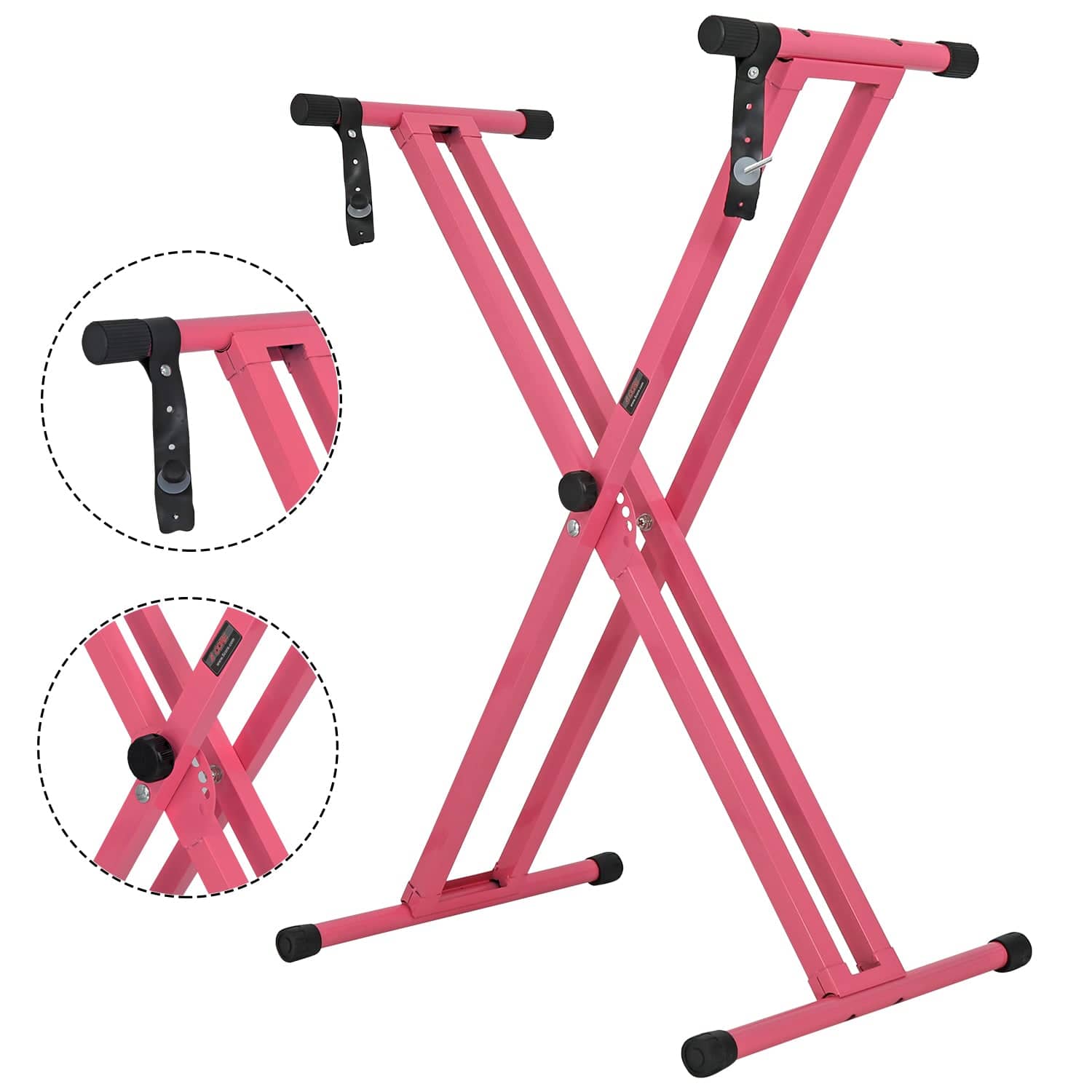 Front. 5 CORE - Keyboard Stand Dual X Shape Adjustable Foldable Portable Key Board DJ Controller Stands - Baby Pink.