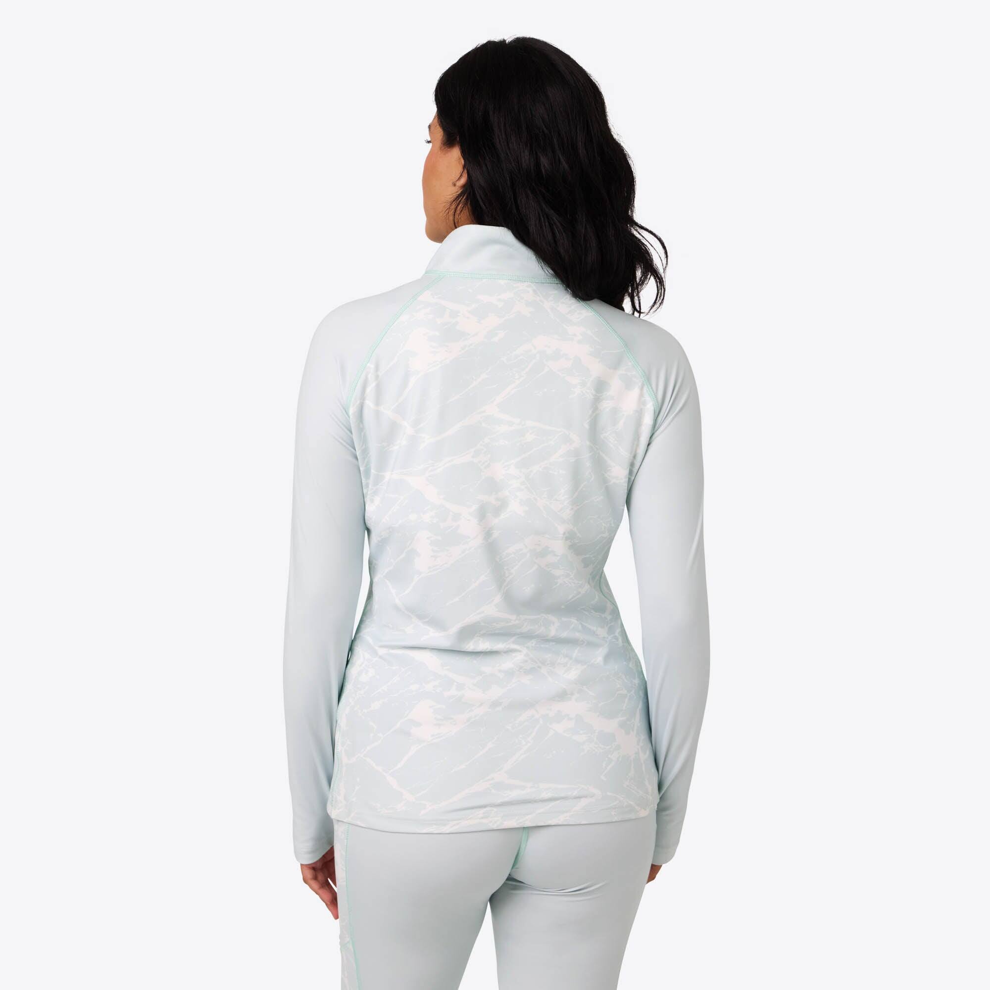 Back. Mobile Warming - Women's Proton 2.0 Baselayer Heated Shirt - Ice Blue.