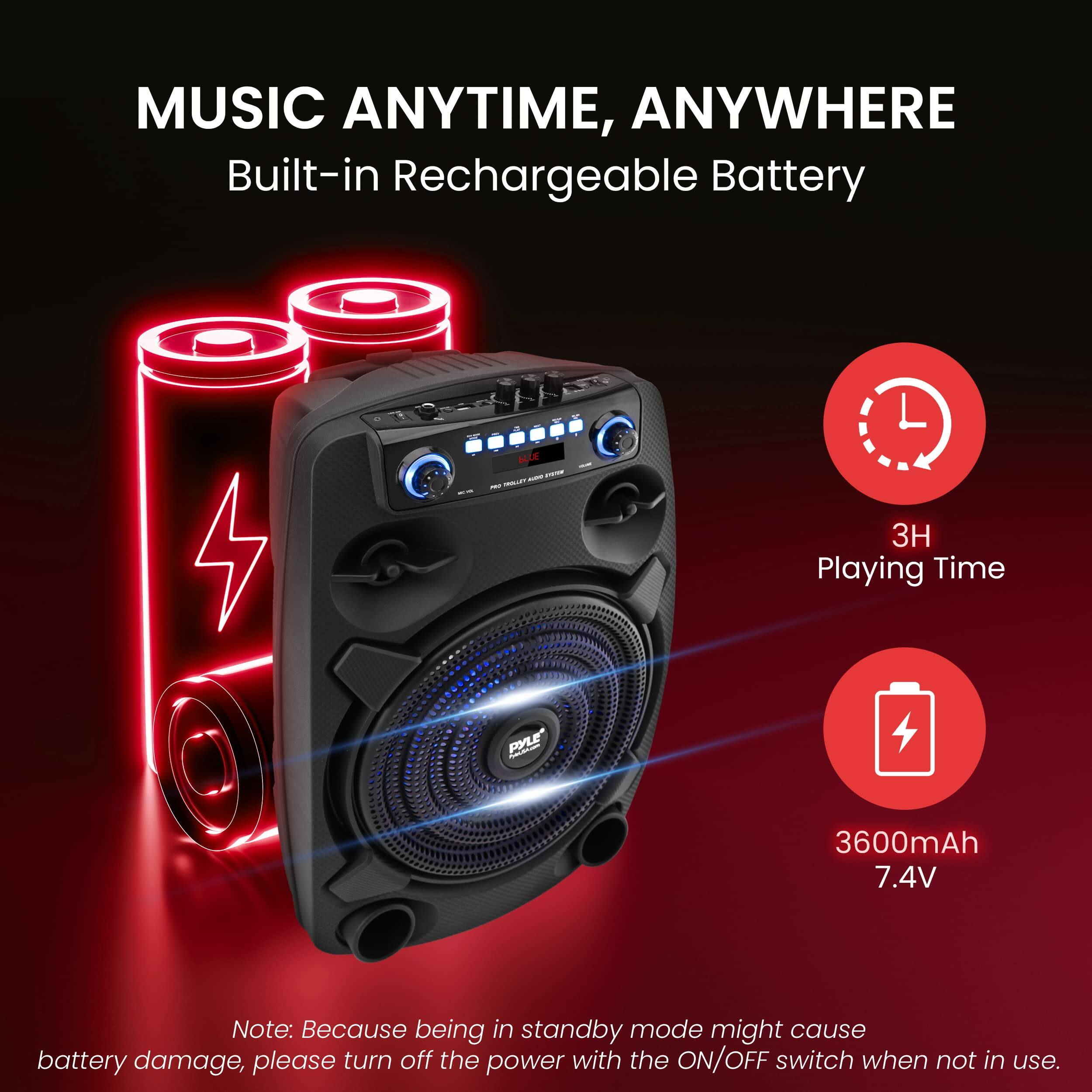 MUSIC ANYTIME, ANYWHERE  
Built-in Rechargeable Battery  

- 3H Playing Time  
- 3600mAh 7.4V  

Note: Because being in standby mode might cause battery damage, please turn off the power with the ON/OFF switch when not in use.