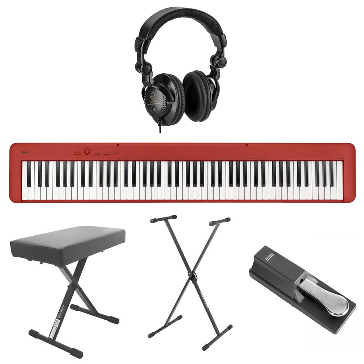 Casio - CDP-S160 88-Key Compact Digital Piano Keyboard with Touch Response, Red Bundle with H&A Studio Headphones, Stand,