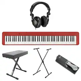 Casio - CDP-S160 88-Key Compact Digital Piano Keyboard with Touch Response, Red Bundle with H&A Studio Headphones, Stand,