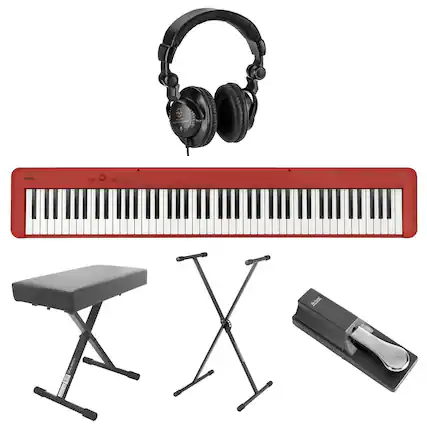 Front. Casio - Casio CDP-S160 88-Key Compact Digital Piano Keyboard with Touch Response, Red Bundle with H&A Studio Headphones, Stand,.