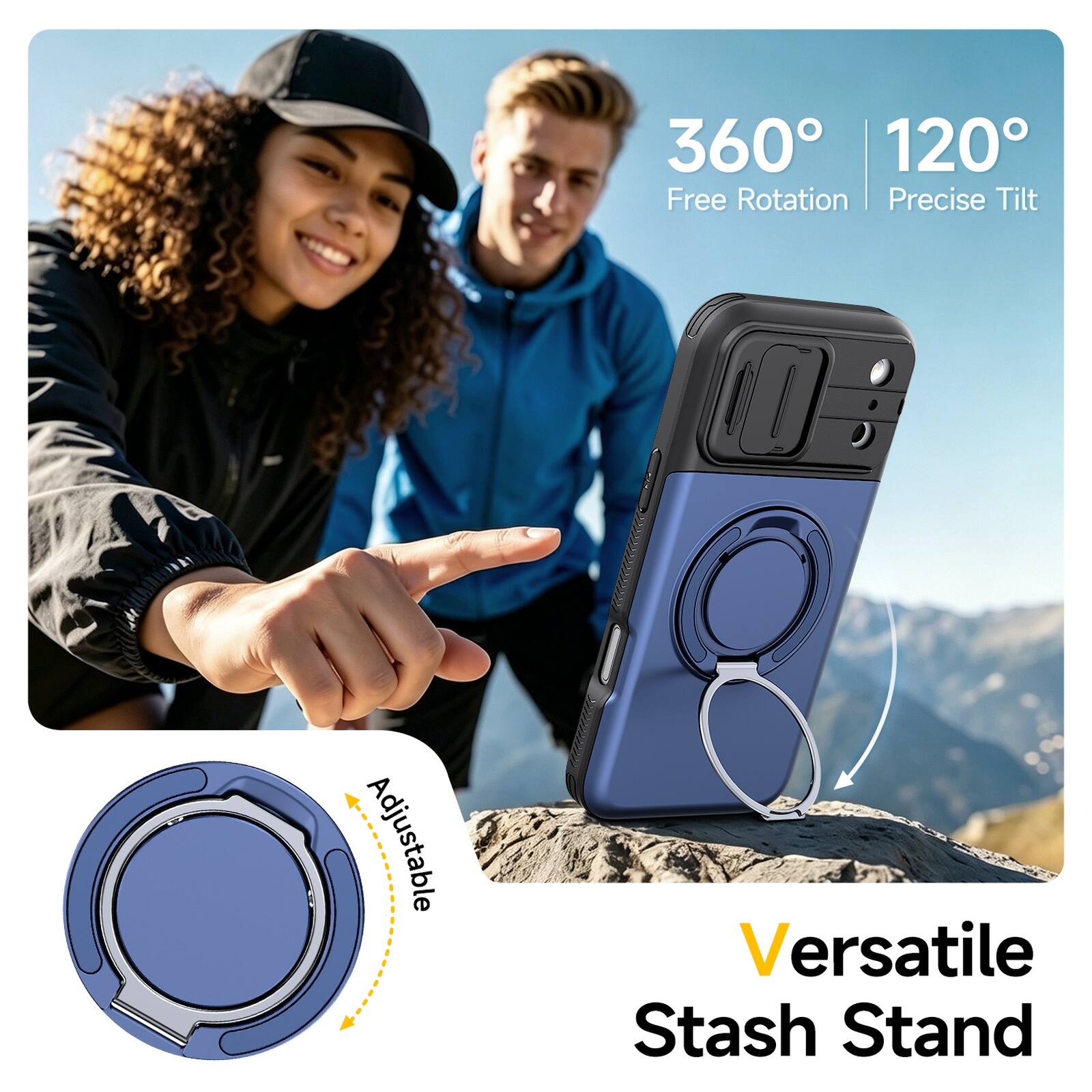 360° 120° Free Rotation | Precise Tilt  
Adjustable  
Versatile Stash Stand