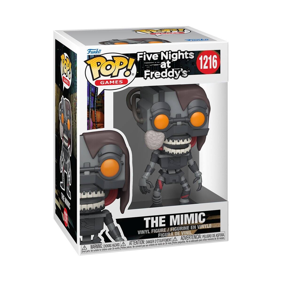 Rp OA Funko Five Nights 1216 M POP! at Freddy's CANS GAMES THE MIMIC FIGURINE EN VINYLE FIGURE / VINYL DE VINIL FIGURA PELIGRO DE ASFIXIA D'TOUFFEMENT A ADVERTENCIA: pel - nenues * x meset DANGER aainupsc - d adenado HAZARO, A ATTENTION: a entarts dI m d  nos Partes WARNING: CHOKING Pettes picet R corvient on -he unde x morths M stte T Snal Ses

The Mimic  
Vinyl Figure / Figurine en Vinyle / Figura de Vinil  
WARNING: CHOKING HAZARD - ATTENTION: PELIGRO DE ASFIXIA - ADVERTENCIA: PEU D'ETOUFFEMENT - ATTENTION: PELIGRO DE ASFIXIA