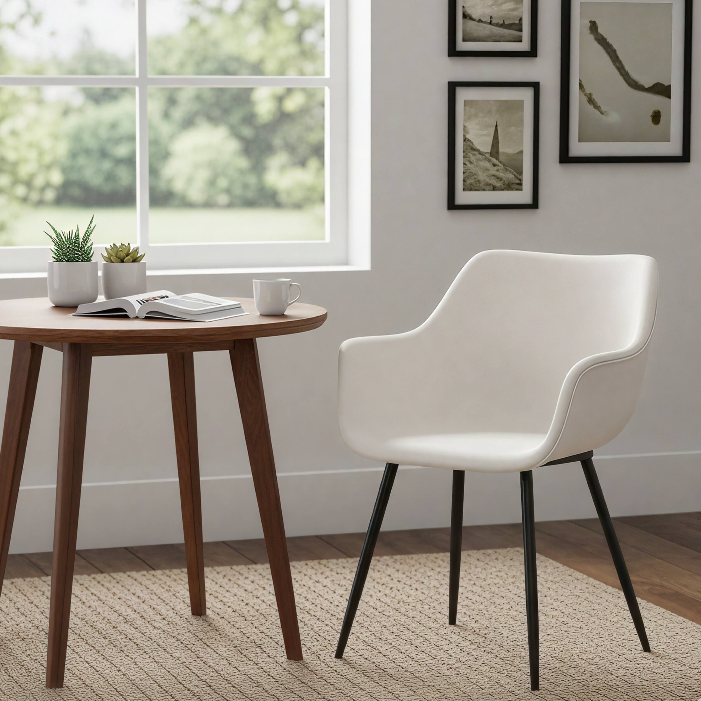 Angle. LeisureMod - Markley Modern Distressed Leather Dining Chair with Iron Legs - Cream.