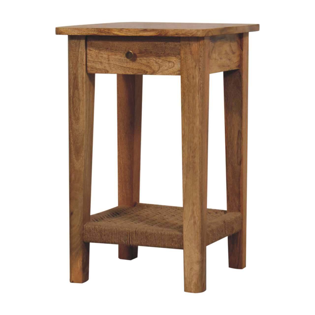 Back. Artisan Furniture - Artisan Furniture Solid Wood Rope End Table, 1 Drawer, Brown - Brown.
