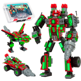JitteryGit - Robotryx Grindburst 3-in-1 Robot Building Set – 235-Piece Red & Black Mech with Drill Bits & Missiles