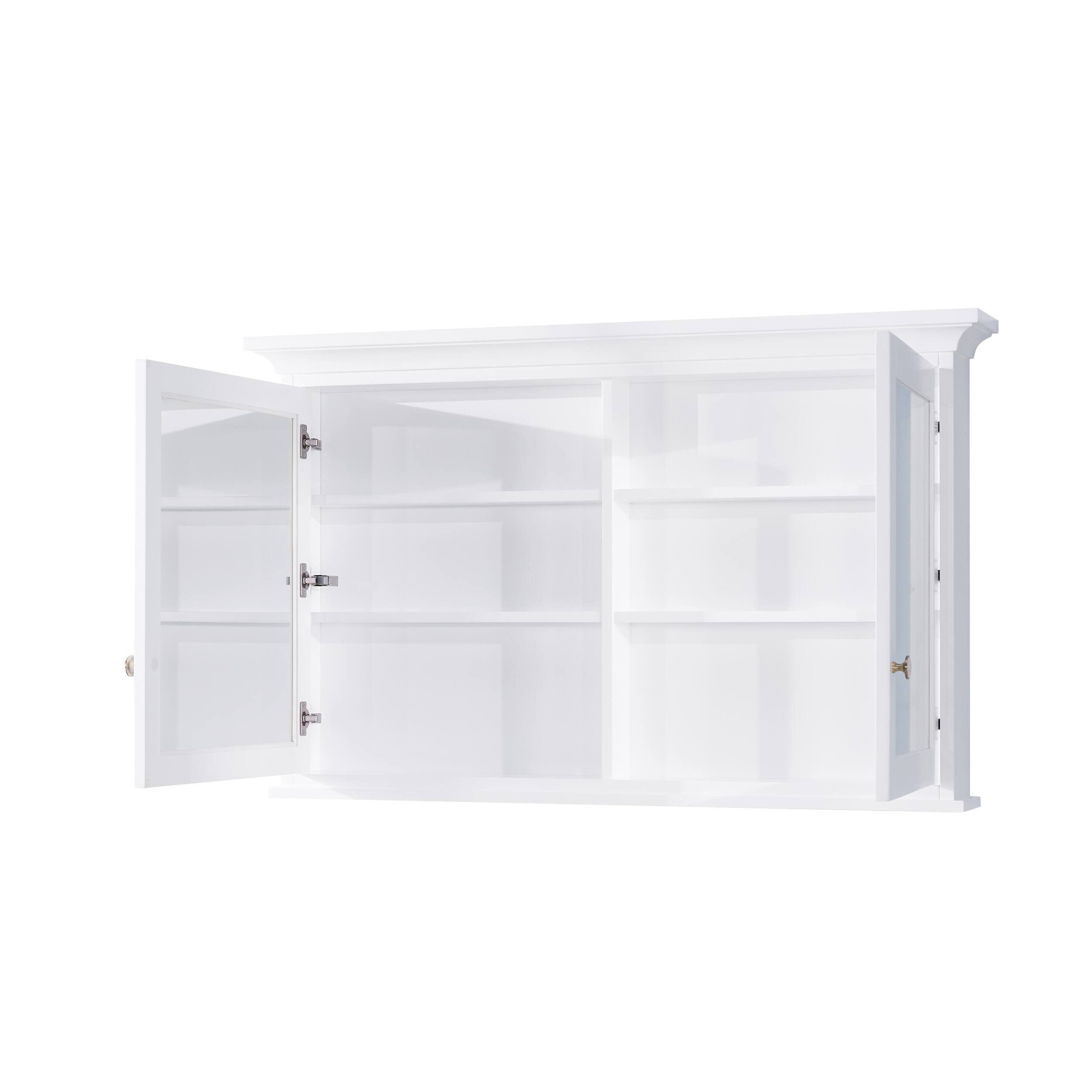 Left. WELLFOR - 48 in. W x 30 in. H Rectangular Solid Wood Medicine Cabinet with Mirror with Double Door - White.