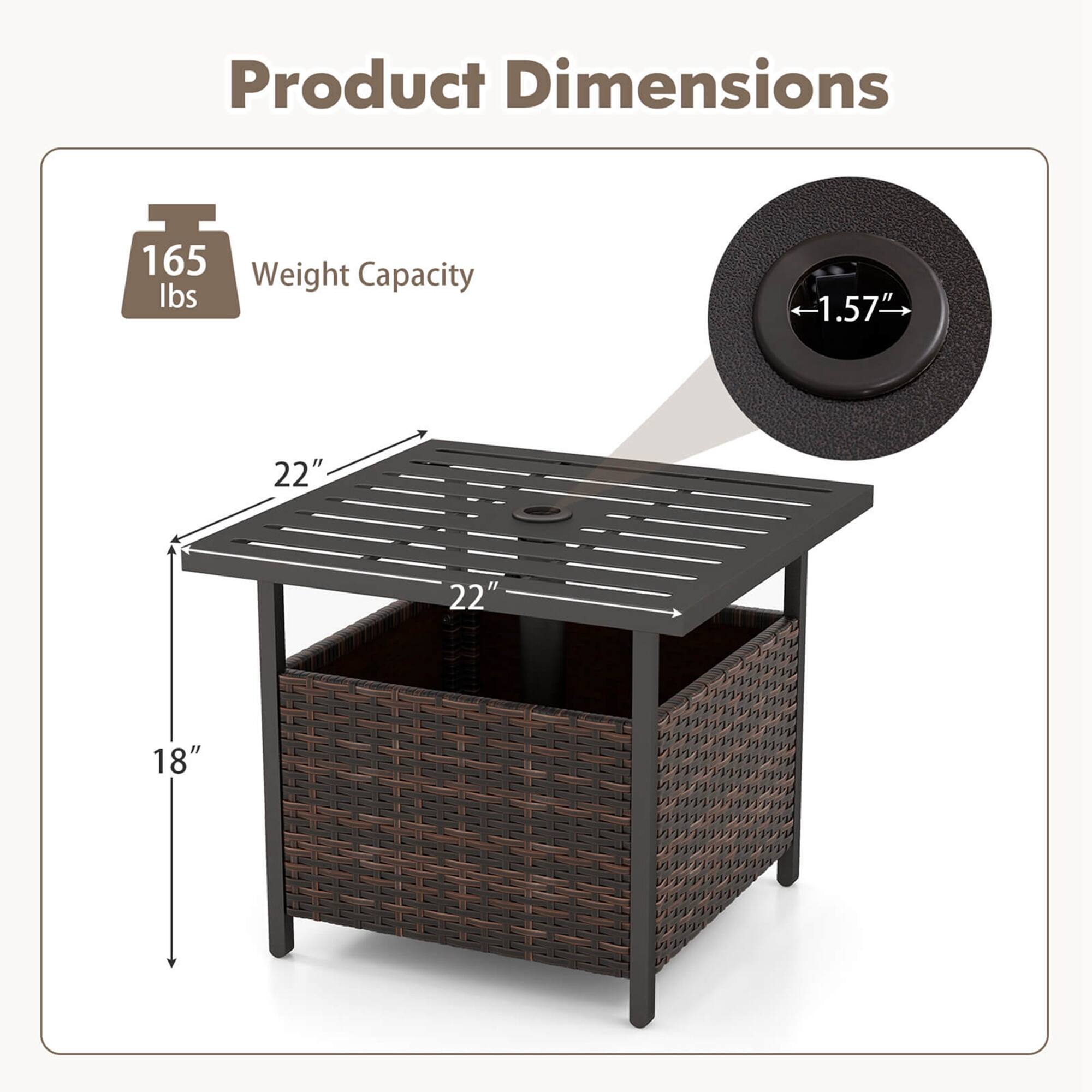Product Dimensions 165 lbs Weight Capacity 1.57 22" 22" 18"