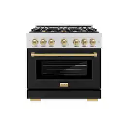 ZLINE - Autograph 36 in. Freestanding Select Satin Steel Gas Range w/ Black Door & Bronze Accents - Satin Stainless Steel