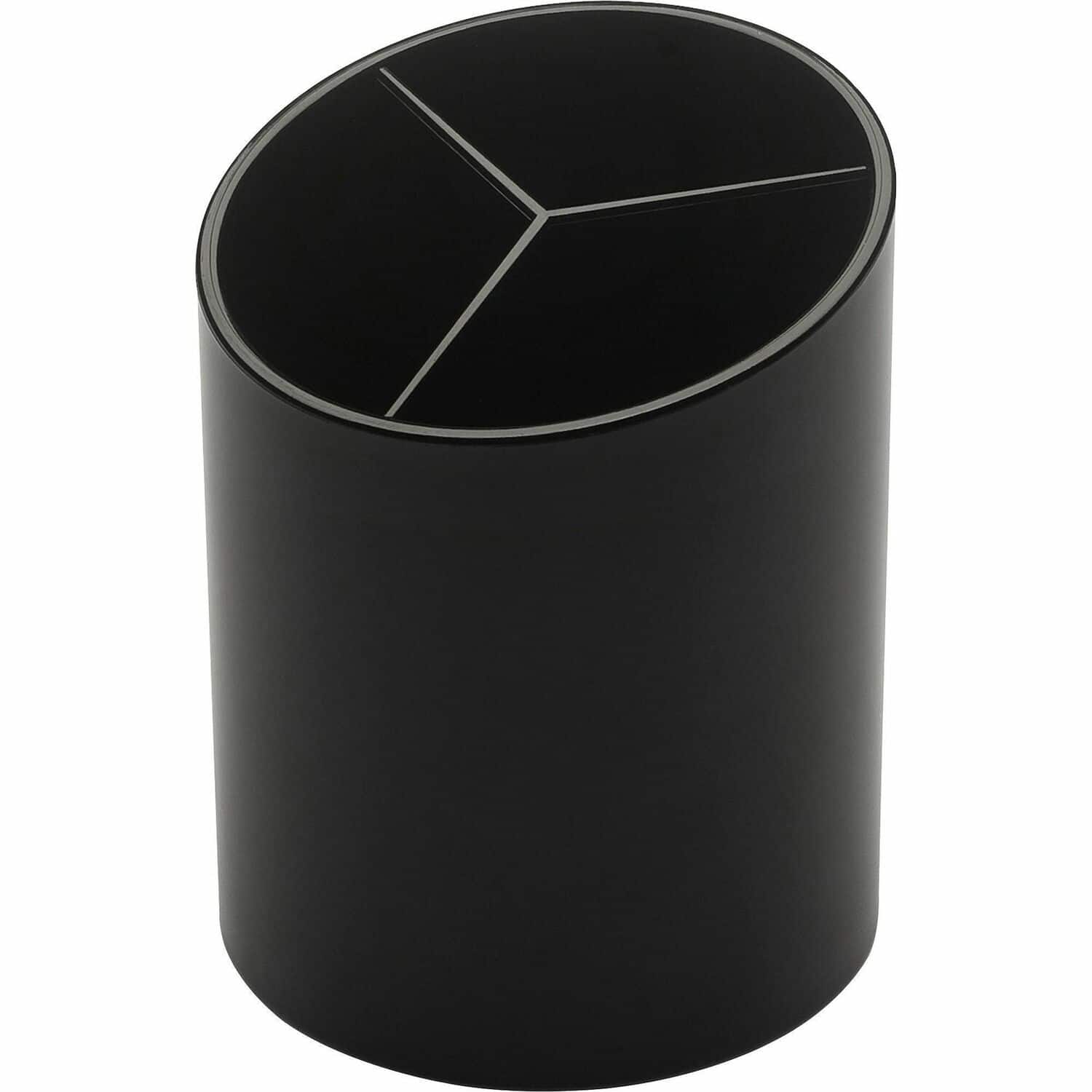 Business Source - Large 3 Compartment Plastic Pencil Cup 3" x 3" x 4.1" Plastic - Black