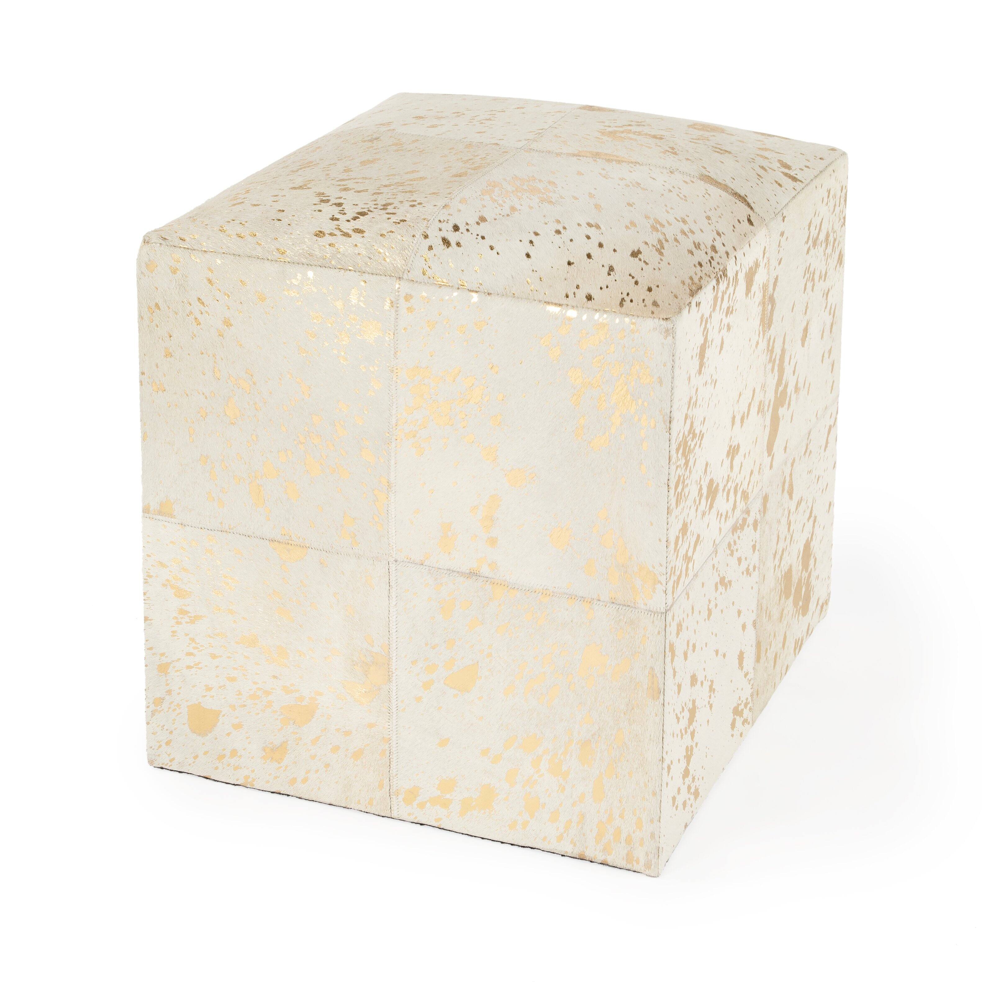 Butler Specialty - Victorian Hair on Hide with Spots Cube Ottoman - White