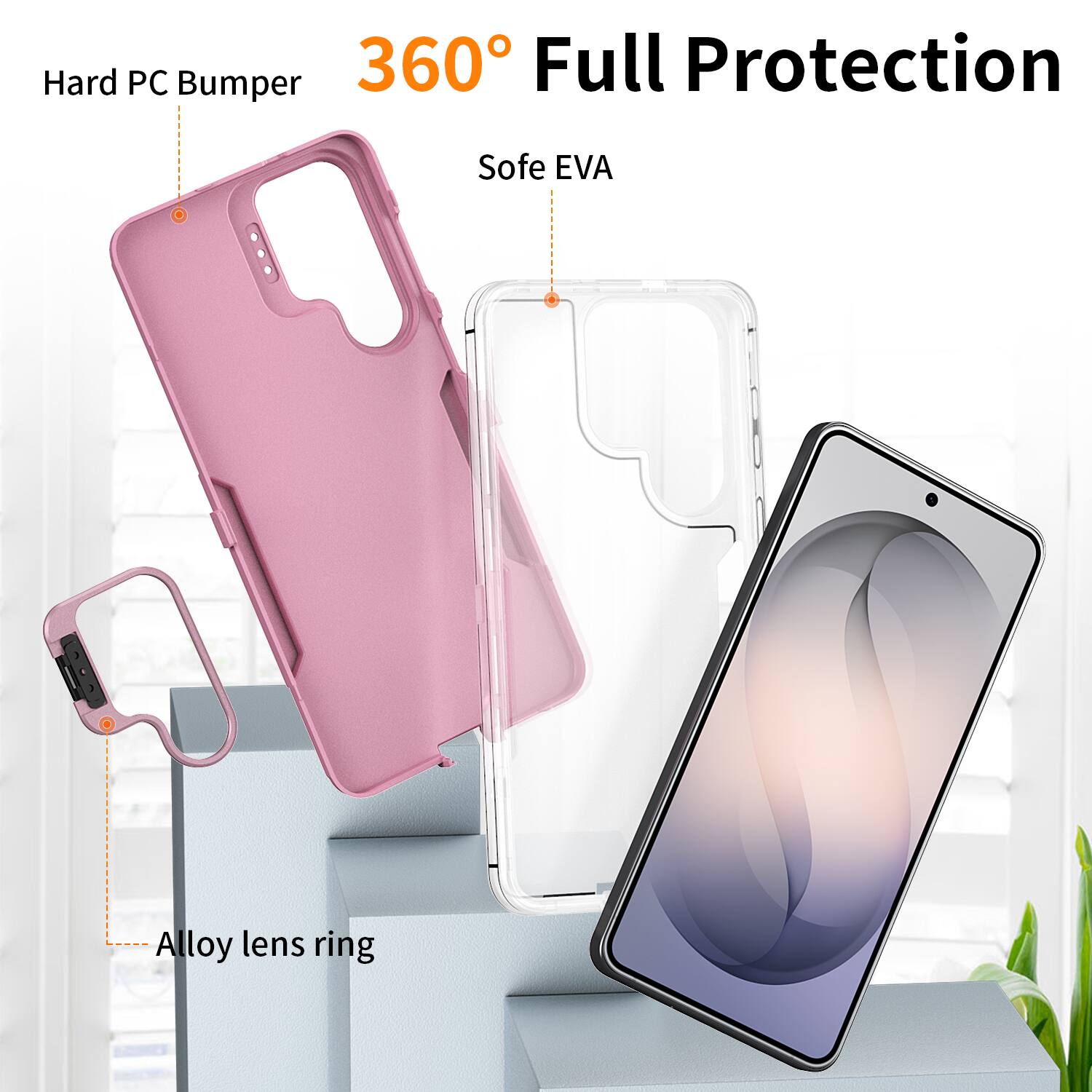 Hard PC Bumper 360° Full Protection Soft EVA Alloy lens ring