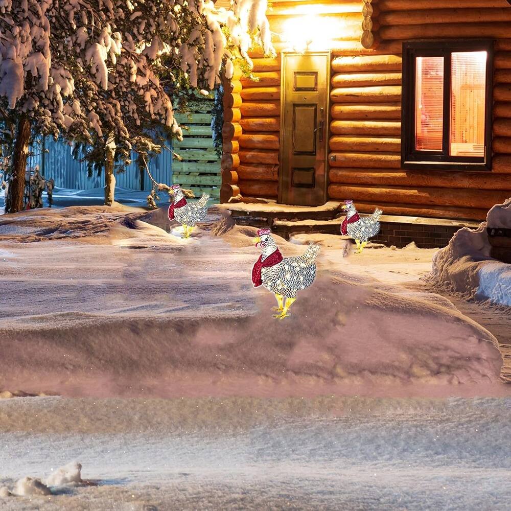 Alt View 3. Schertz - 2 PCS Medium Light-Up Chicken with Scarf, LED Christmas Yard Decoration - Red.