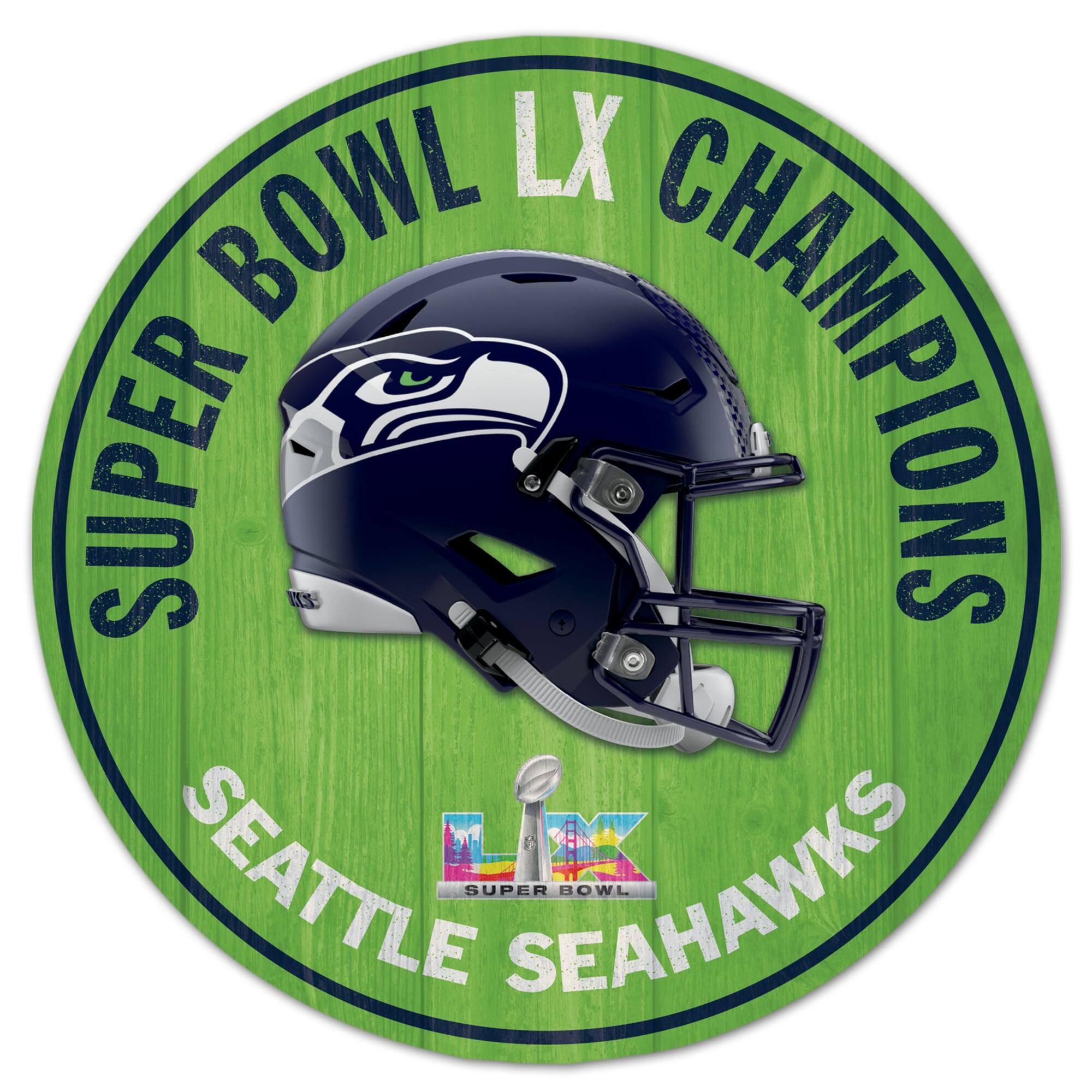 Seattle Seahawks Super Bowl LX Champions 14" Round Wood Sign