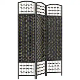 Homcom - Panel Folding Room Divider Portable Privacy Screen Wave Fiber Room Partition for Home Office - Black