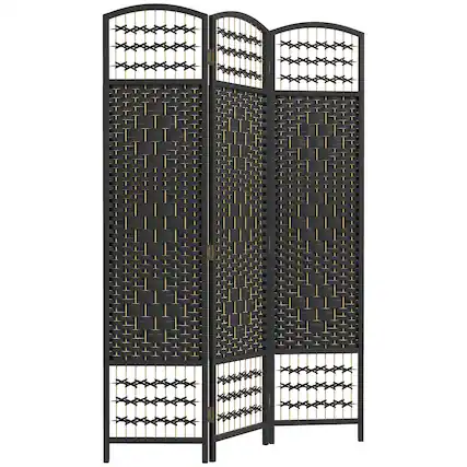 Front. Homcom - Panel Folding Room Divider Portable Privacy Screen Wave Fiber Room Partition for Home Office - Black.