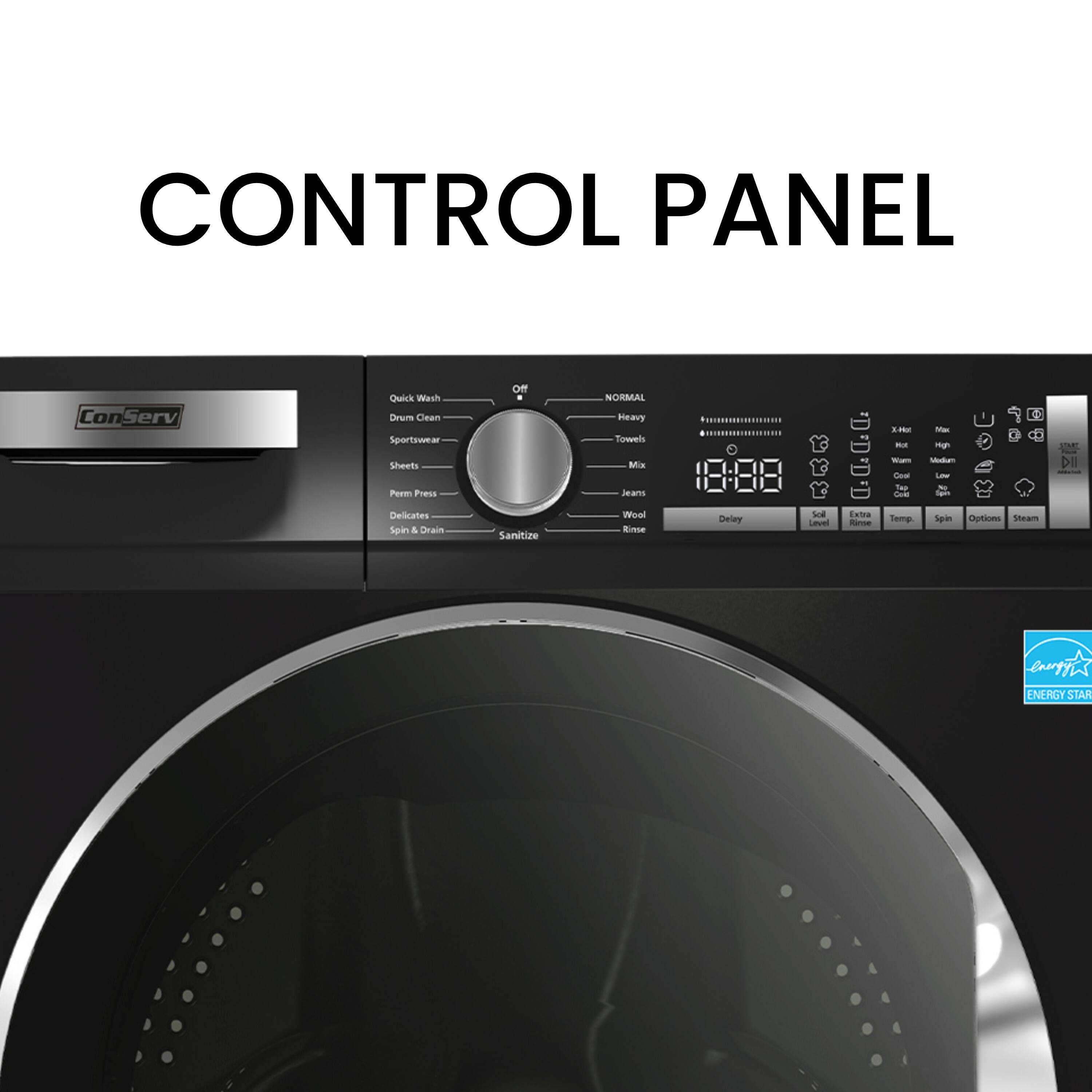 CONTROL PANEL  
ConServ Quick Wash Drum Clean Sportswear Sheets Perm Press  
NORMAL Heavy Towels Mix Jeans Wool Delicates  
Spin & Drain Sanitize  
Delay  
Scal Level  
Steam  
ENERGY STAR