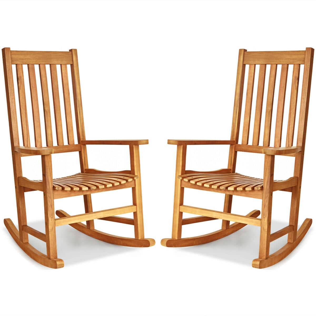Front. Costway - Costway 2PCS Wood Rocking Chair Porch Rocker High Back Garden Seat Indoor Outdoor - Teak.