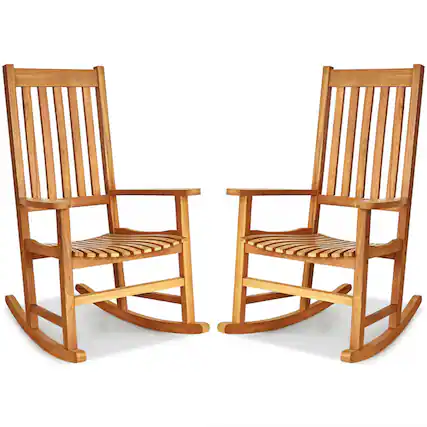Front. Costway - Costway 2PCS Wood Rocking Chair Porch Rocker High Back Garden Seat Indoor Outdoor - Teak.