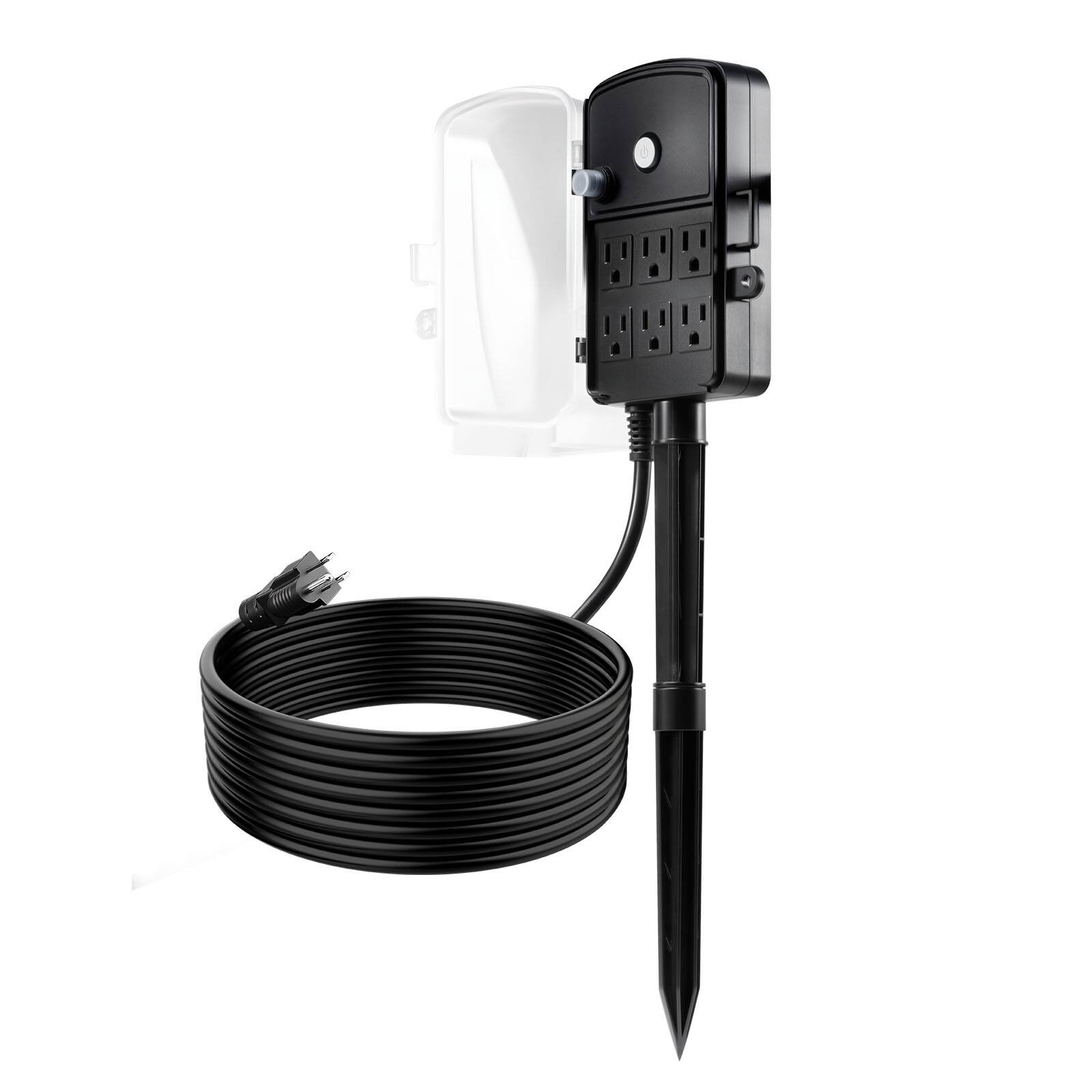 Alt View 5. VEVOR - Outdoor Power Stake, 15 FT Extension Cord, Outdoor Power Strip Weatherproof with Cover and Overload Protection,6 Outlets - Black.