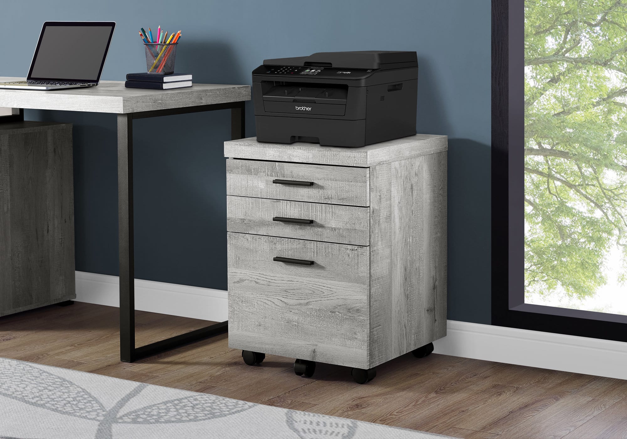 TinyHomie - File Cabinet Rolling Mobile Storage Drawers Printer Stand Office Work Grey Laminate Contemporary Modern