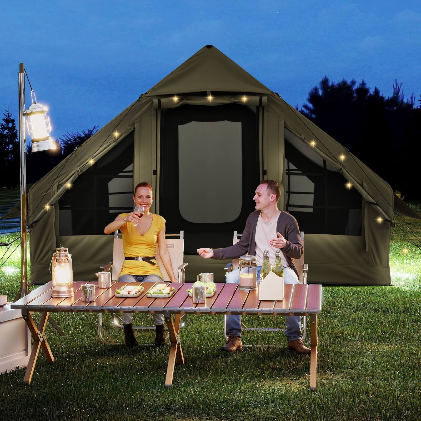 Alt View 3. Costway - Costway 4-6 People Inflatable Tent with 4 Mesh Screen Windows 2 Doors Skylight Carrying Bag - Green.