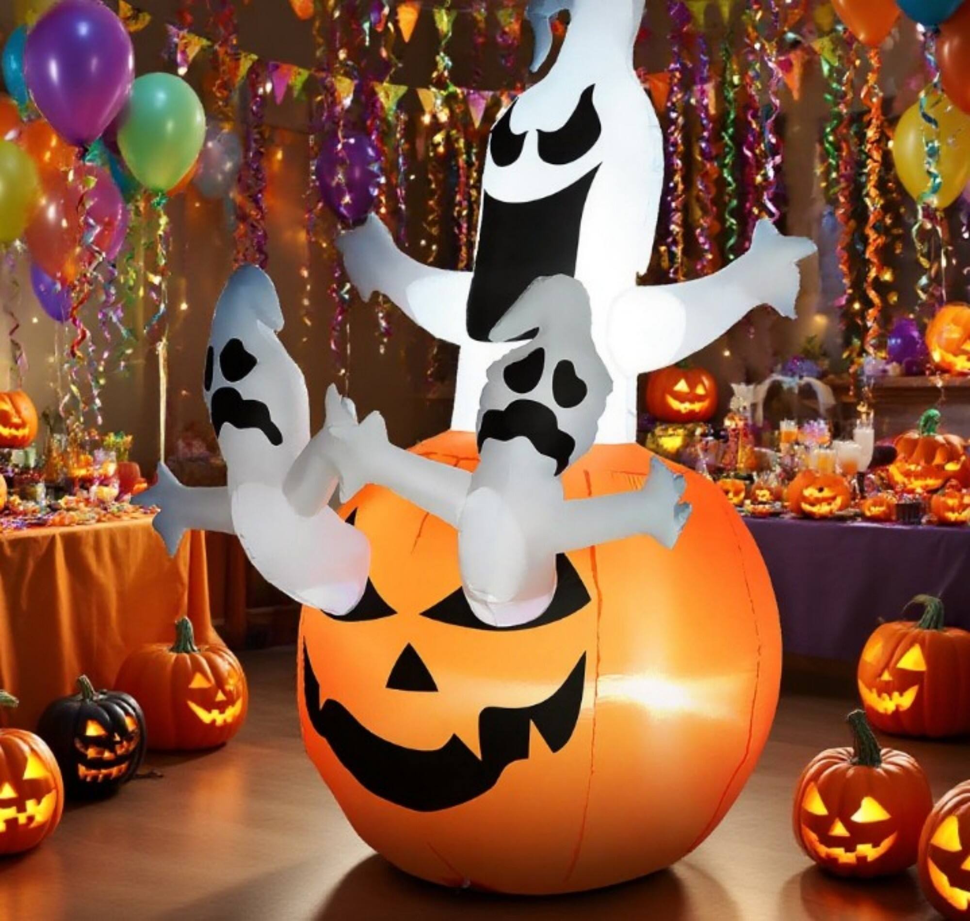 Alt View 1. Ecooso - 6FT Halloween Inflatable Jack-O’-Lantern with Ghosts and LED Lights for Outdoor Yard Decoration - Orange.