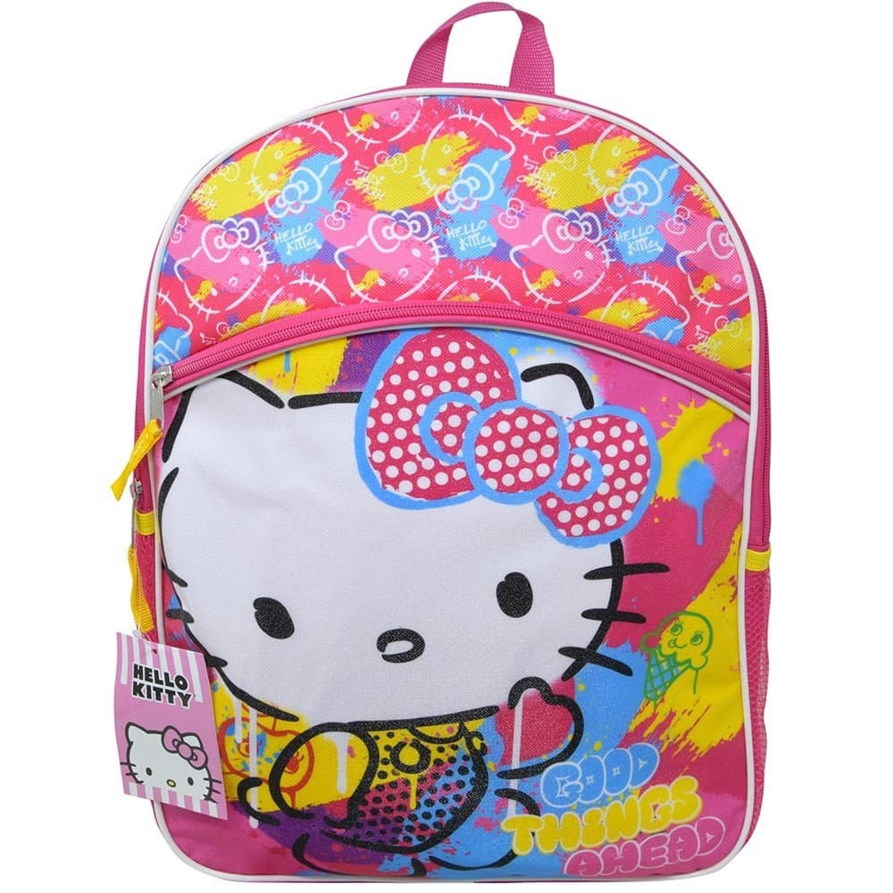 Pink Hello Kitty Good Things Ahead 16" School Backpack with Front & side Pockets - Assorted Pre-Pack