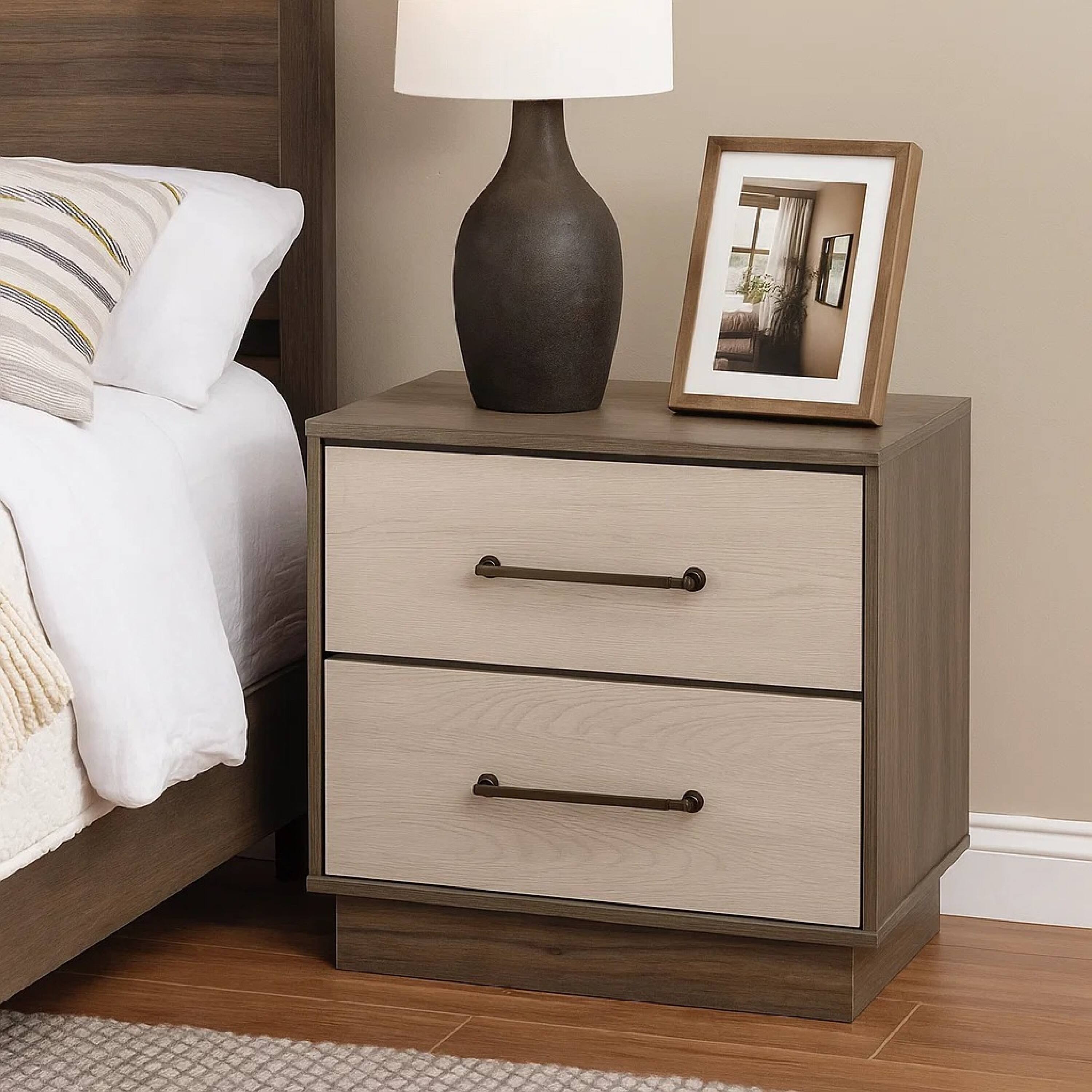 Alt View 5. Manhattan Lane - Fene Nightstand, 2 Storage Drawers with Nickel Handles, 24 Inch - Gray.