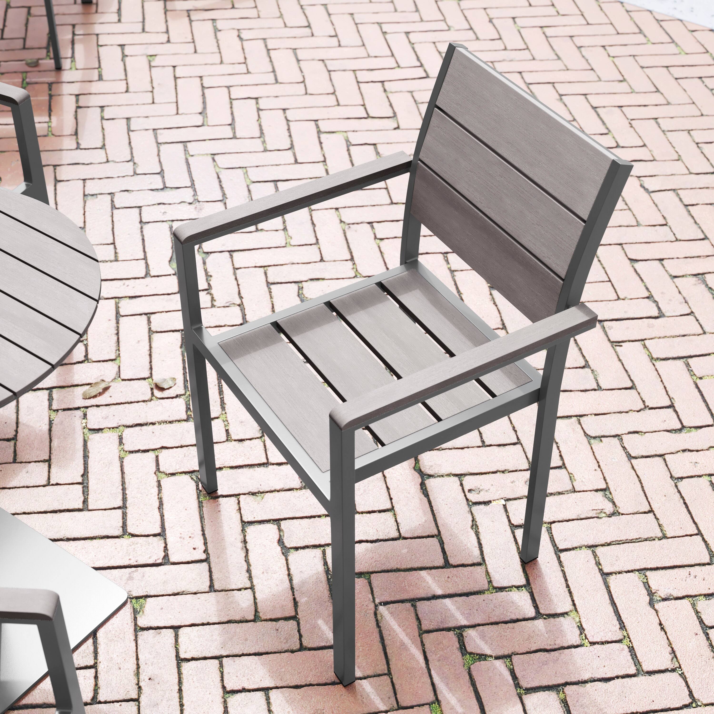 Alt View 2. Flash Furniture - Finch Commercial Grade Patio Chair with Arms, Stackable Side Chair with Faux Teak Poly Slats and Metal Frame, Gray/Gray - Gray.