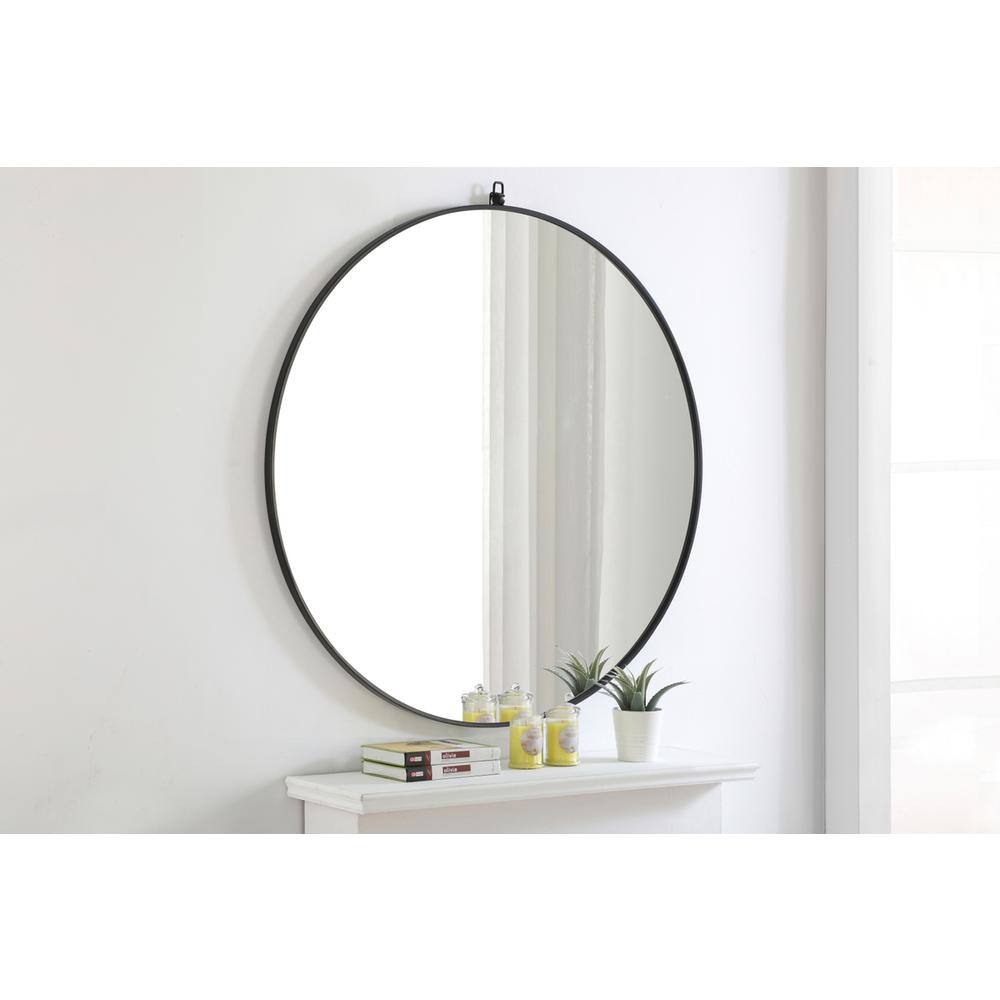 Alt View 6. Elegant Decor - Metal frame Round Mirror with decorative hook 48 inch Black finish - Black.