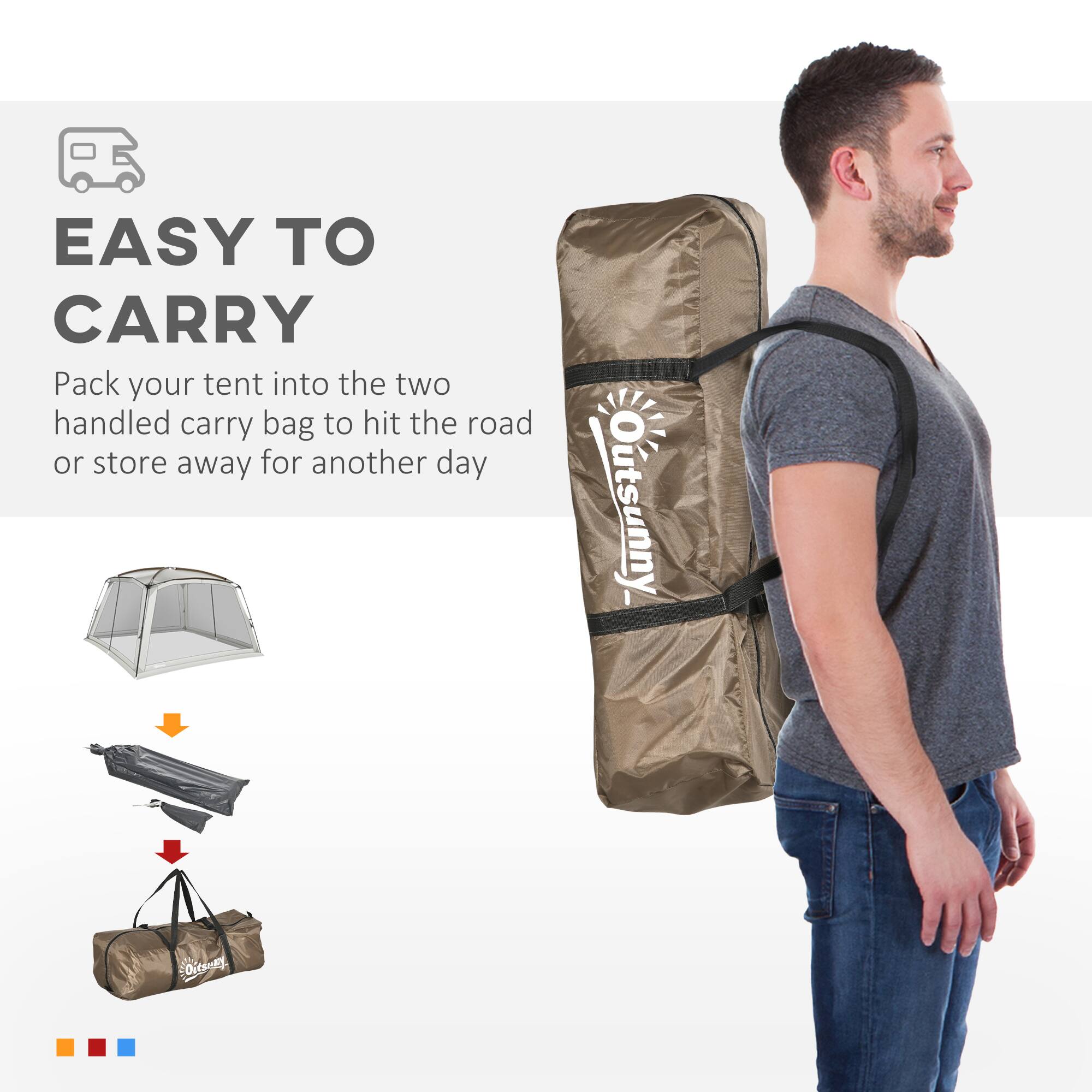 EASY TO CARRY
Pack your tent into the two handled carry bag to hit the road or store away for another day
Outsunny