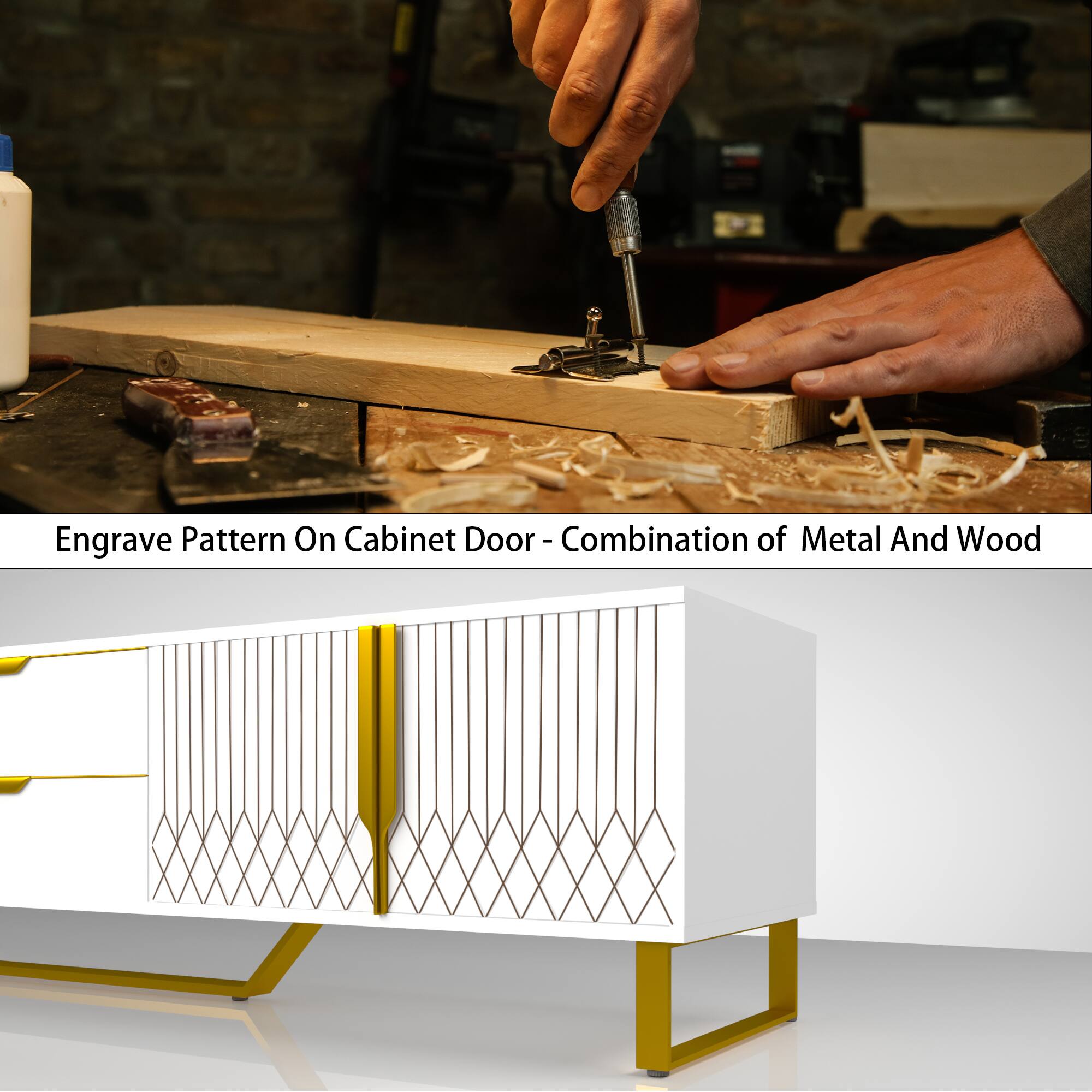 Engrave Pattern On Cabinet Door - Combination of Metal And Wood
